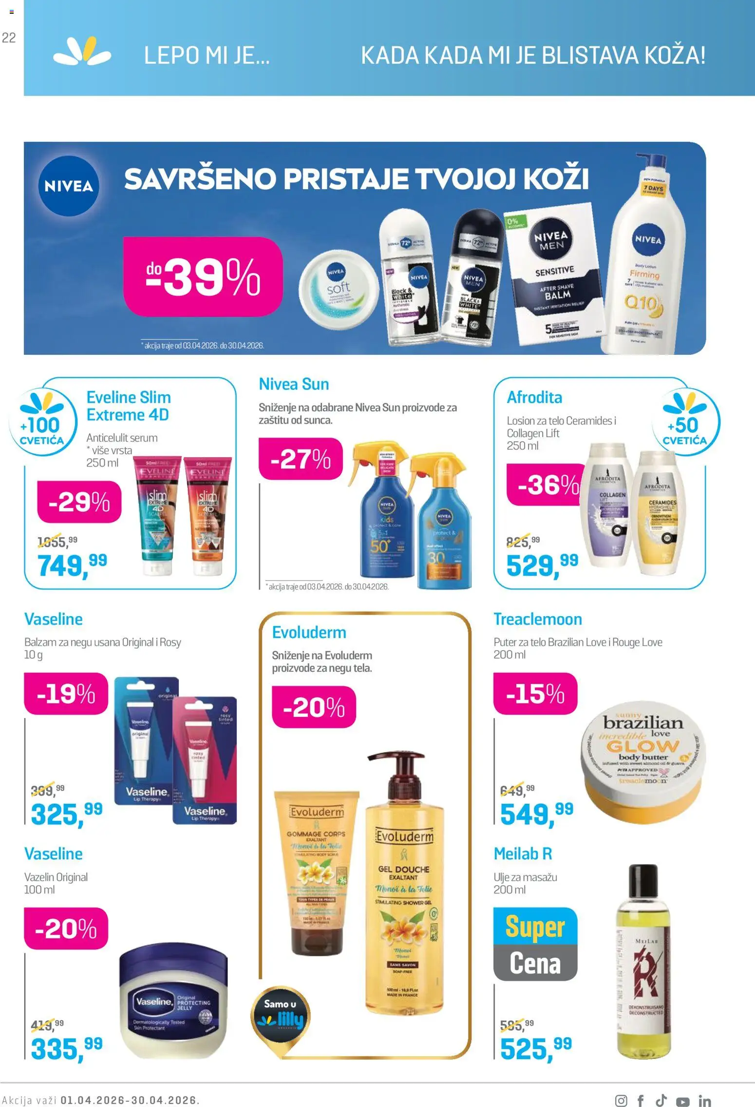 Lilly drogerie katalog - važi od 01.04.2026 | Strana: 22 | Proizvode: Nivea, Balzam, Puter, Ulje
