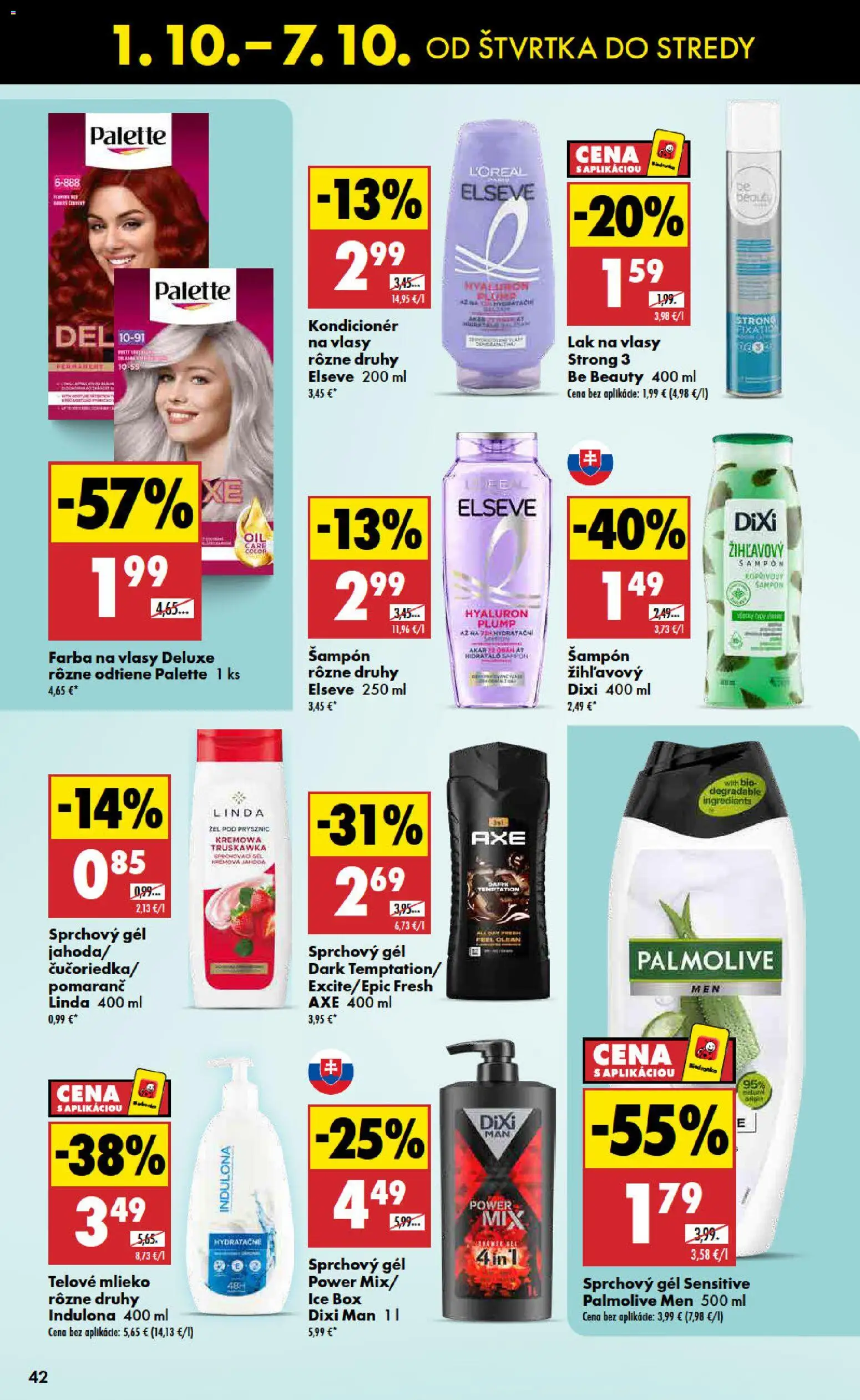 Nové Biedronka akcie – leták je platný od 01.10.2026 | Strana: 42 | Produkty: Mlieko, Šampón, Sprchový gél, Indulona