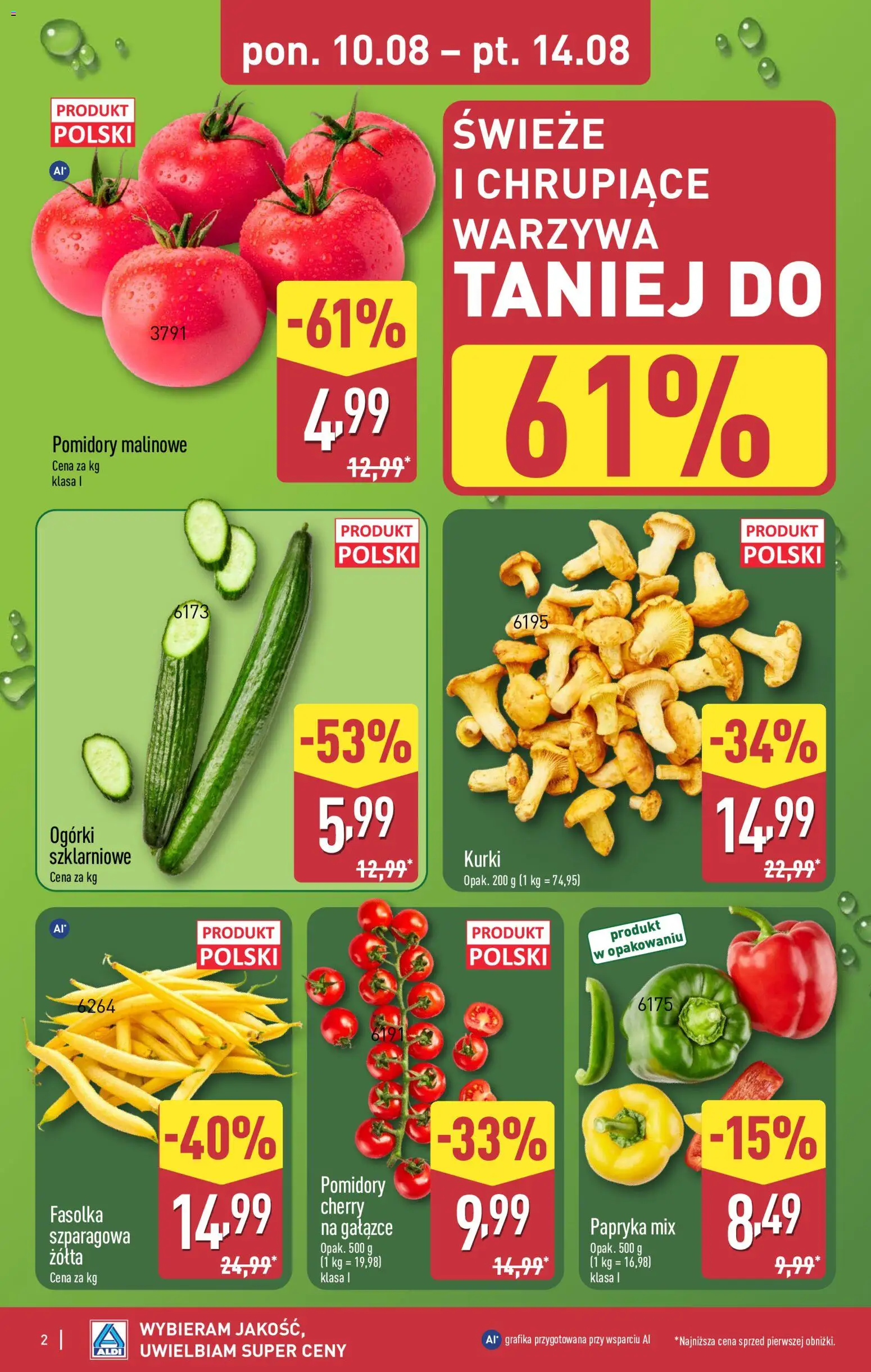 Aldi gazetka od 10.08.2026 | Strona: 2 | Produkty: Kurki, Papryka, Pomidory, Warzywa