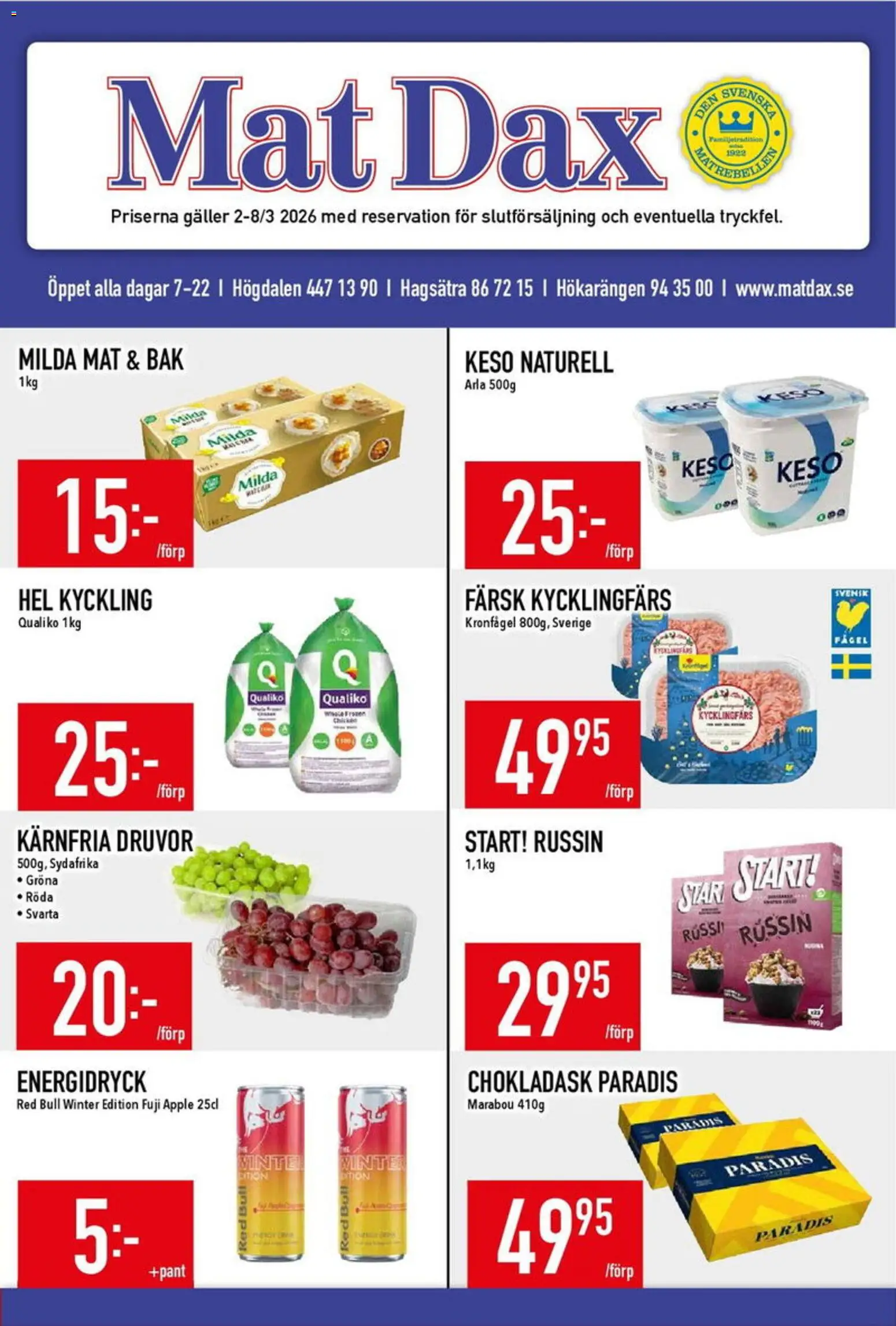 Matdax reklamblad aktuell från 09.03.2026 | Sida: 1 | Produkter: Red bull, Galler, Energidryck, Äpple