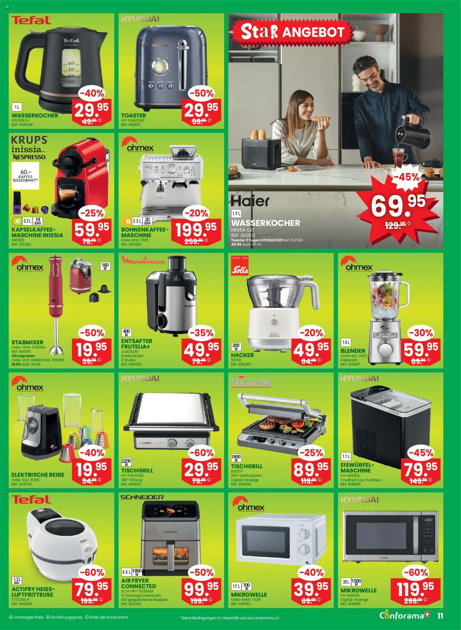 Conforama aktionen – gültig ab 08.04.2026 | Seite: 11 | Produkte: Entsafter, Toaster, Wasserkocher, Stabmixer