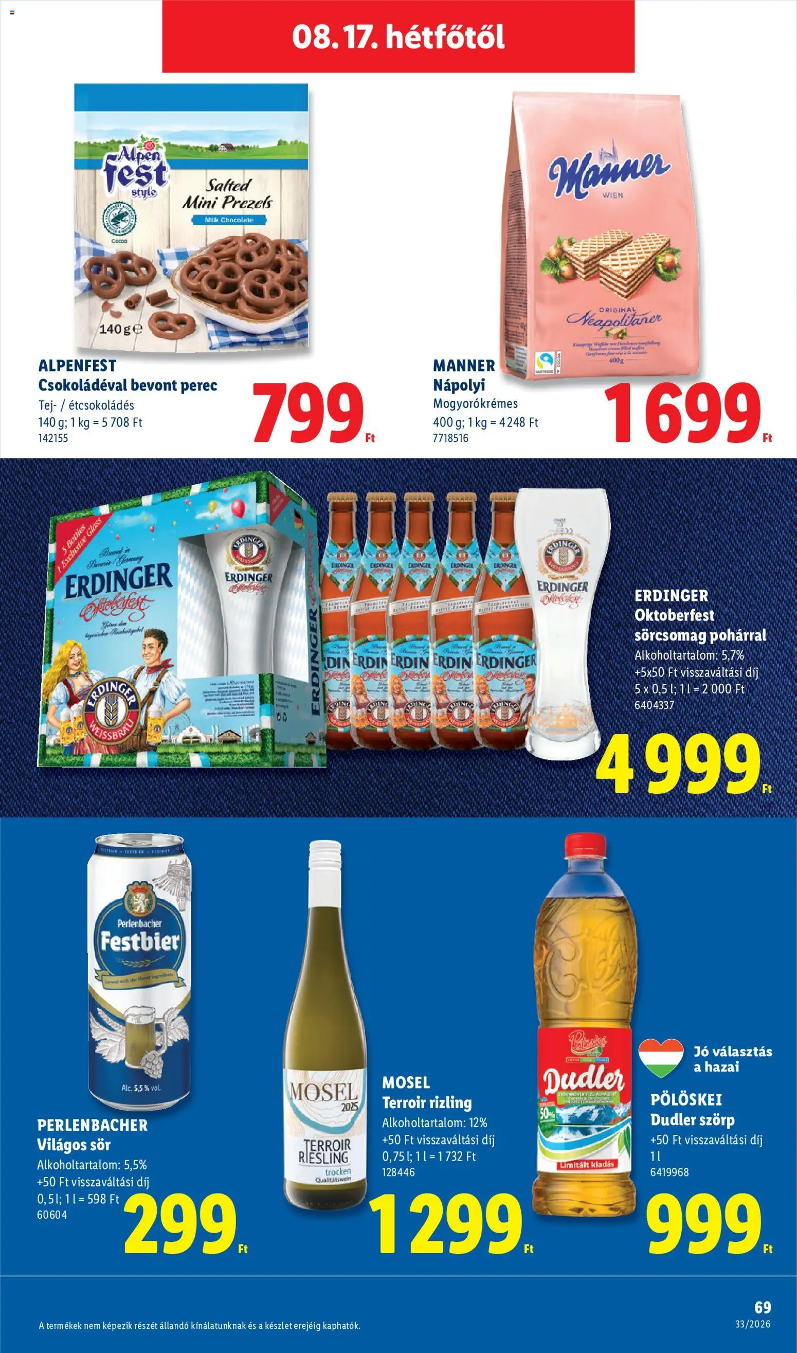 Lidl akciós ujság - amely érvényes a következő dátumtól: 2026.08.13. | Oldal: 69 | Termékek: Szörp, Világos sör, Tej, Nápolyi
