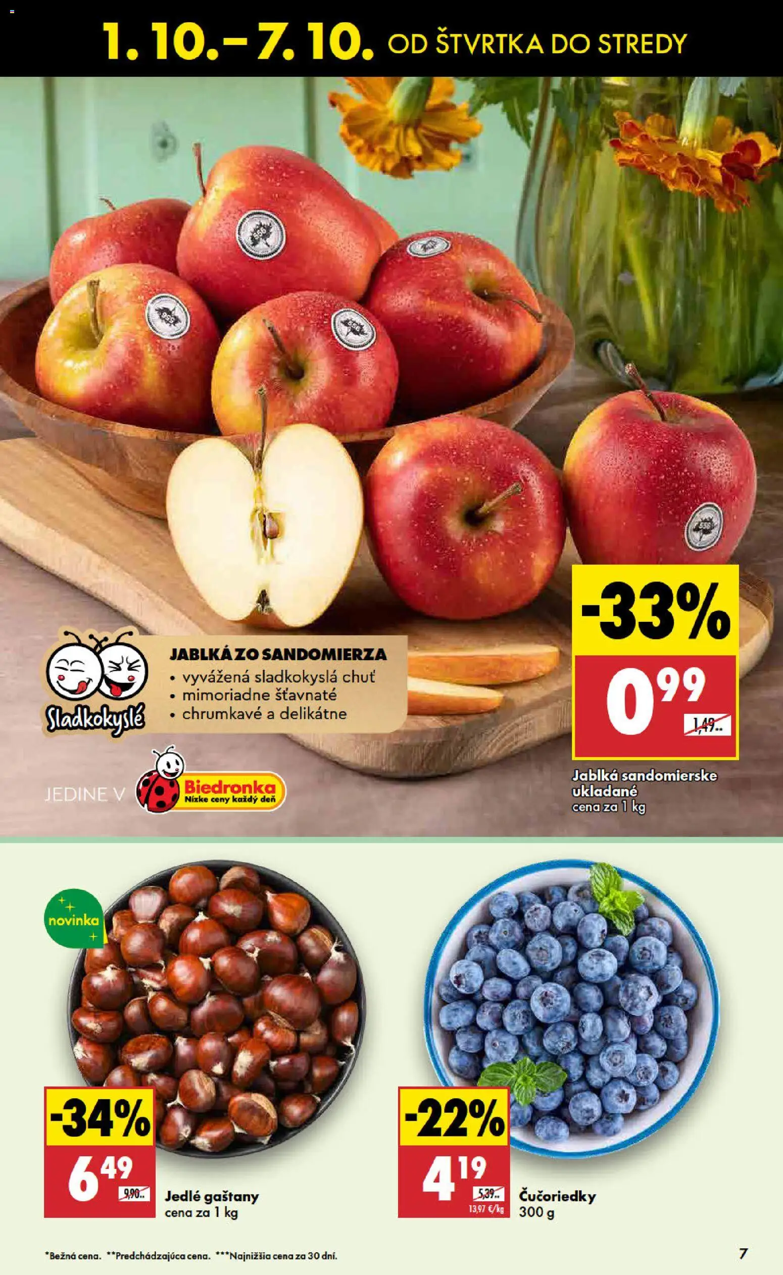 Nové Biedronka akcie – leták je platný od 01.10.2026 | Strana: 7 | Produkty: Gaštany, Jablká, Čučoriedky