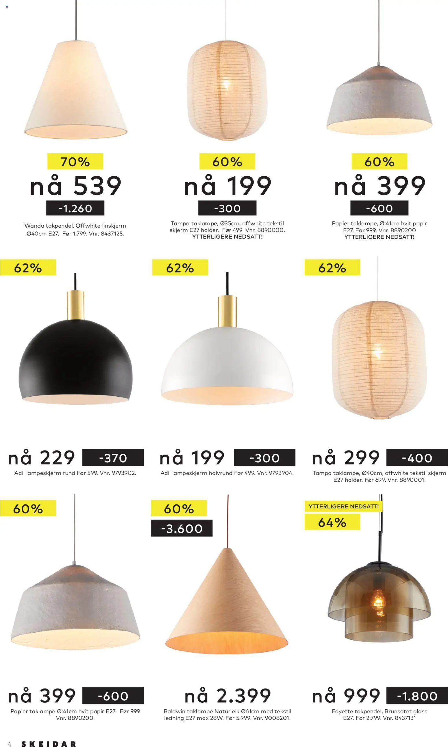 {H1} | Side: 4 | Produkter: Taklampe, Ledning, Skjerm, Glass