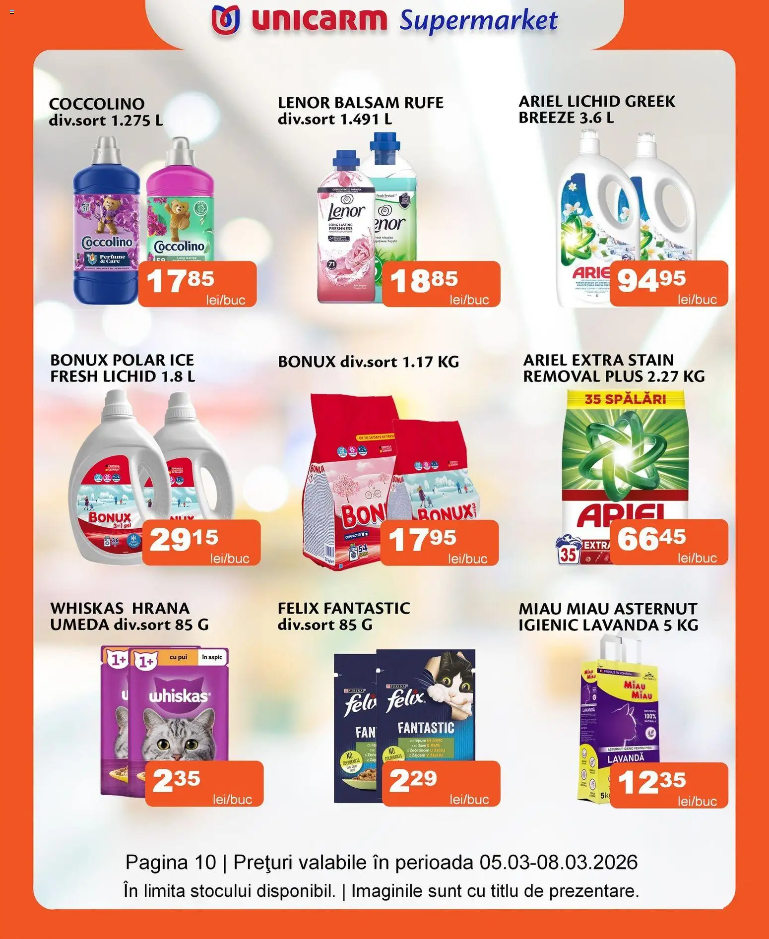 Noul catalog Unicarm – valabil de la 05.03.2026 | Pagină: 12 | Produse: Balsam, Oțet, Detergent, Apă