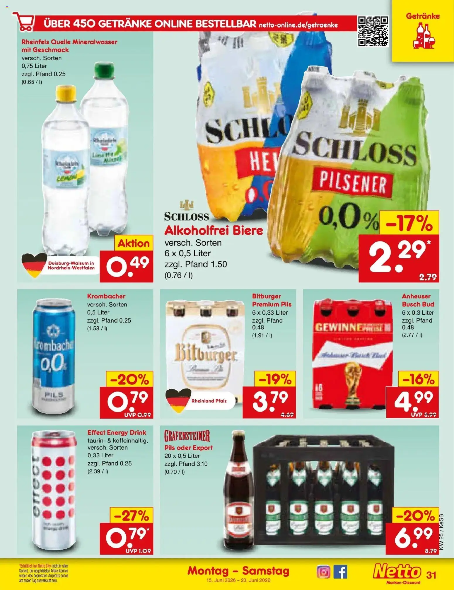 Netto Marken-Discount Prospekt Bonn – gültig ab 15.06.2026 | Seite: 43 | Produkte: Bitburger, Pils, Krombacher, Rheinfels quelle