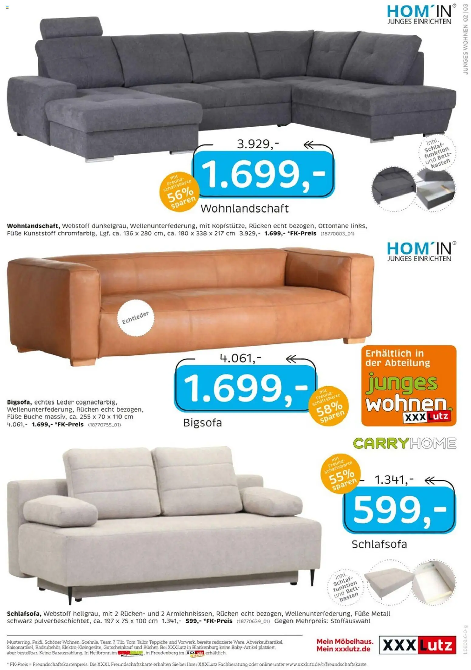 XXXLutz Junges Wohnen – gültig ab 01.08.2026 | Seite: 3 | Produkte: Wohnlandschaft, Schlafsofa, Bigsofa, Bett