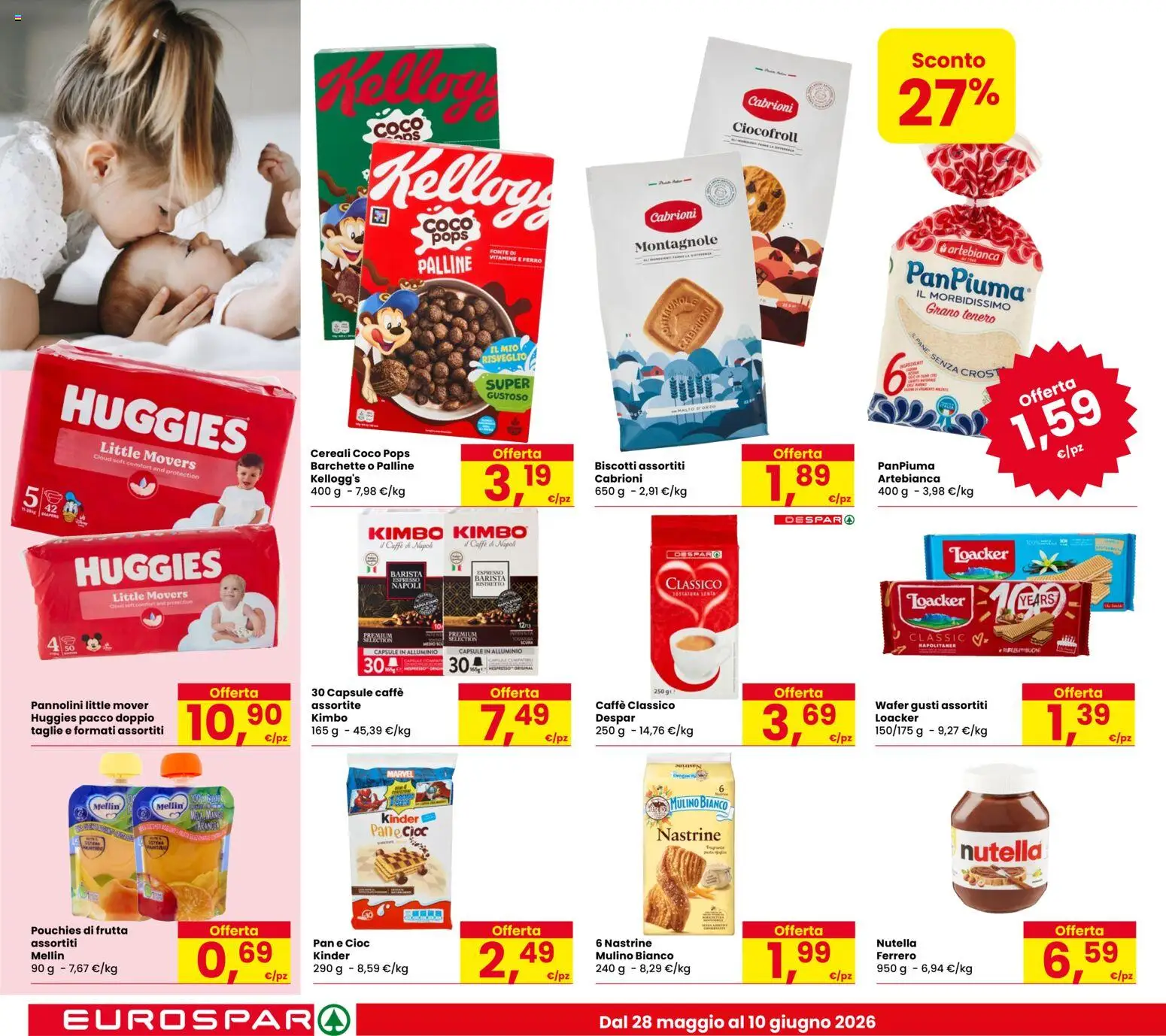 Volantino Despar del 28.05.2026 | Pagina: 14 | Prodotti: Pannolini, Pane, Cereali, Alluminio