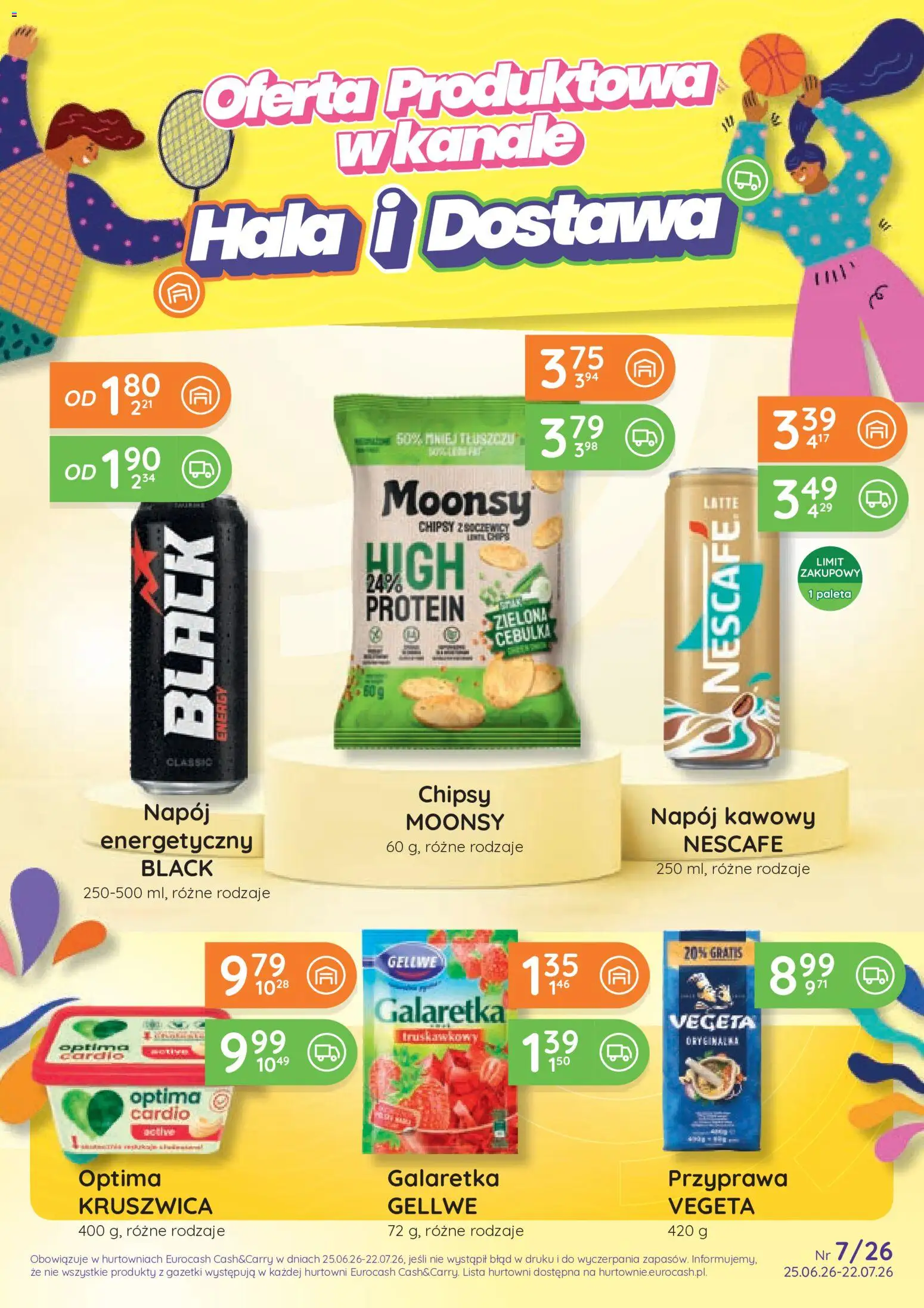 Eurocash gazetka od 25.06.2026 | Strona: 1 | Produkty: Chipsy, Galaretka, Optima cardio, Nescafe