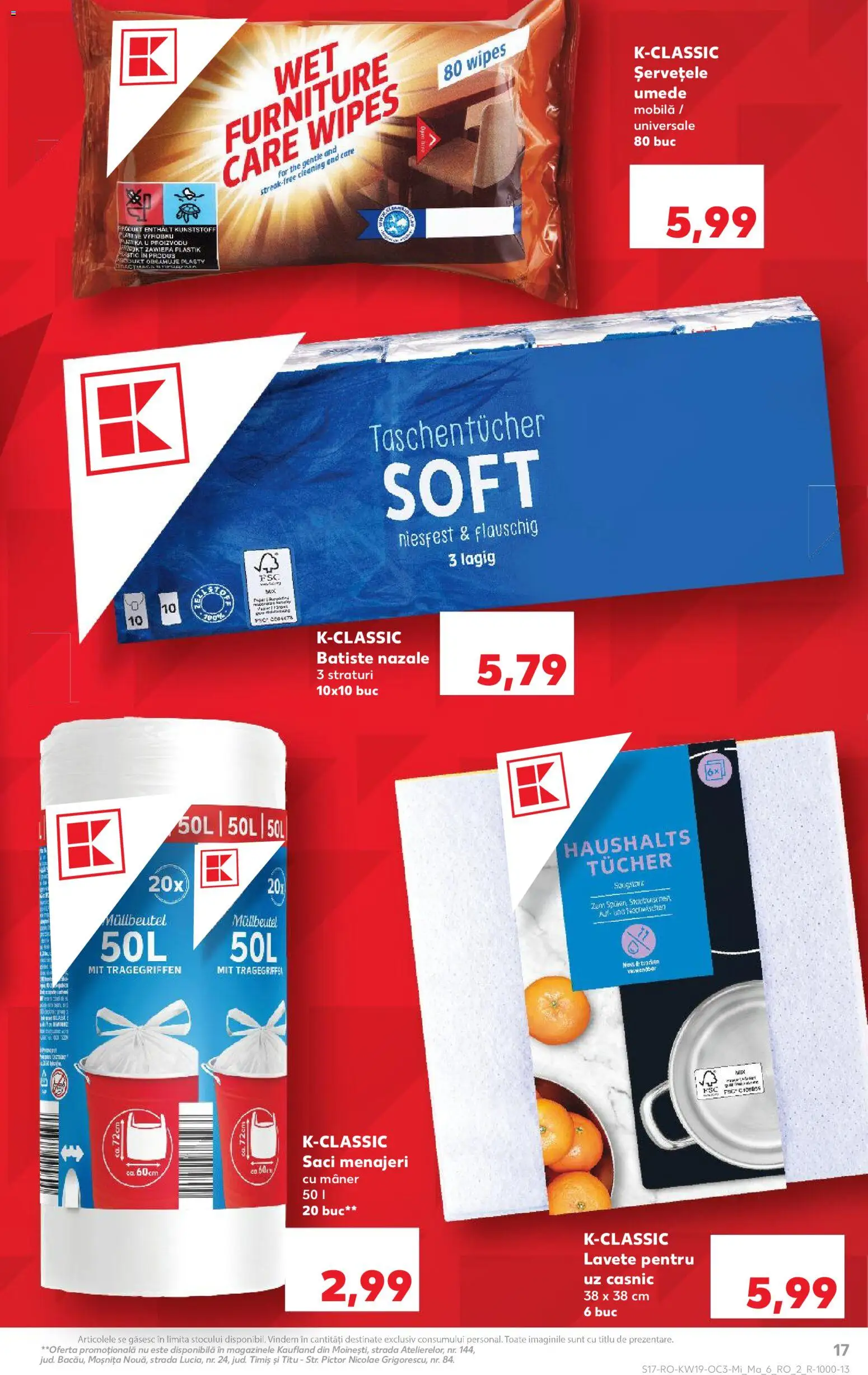 Noul catalog Kaufland – valabil de la 06.05.2026 | Pagină: 17 | Produse: Saci menajeri, Mâner, Lavete, Șervețele umede