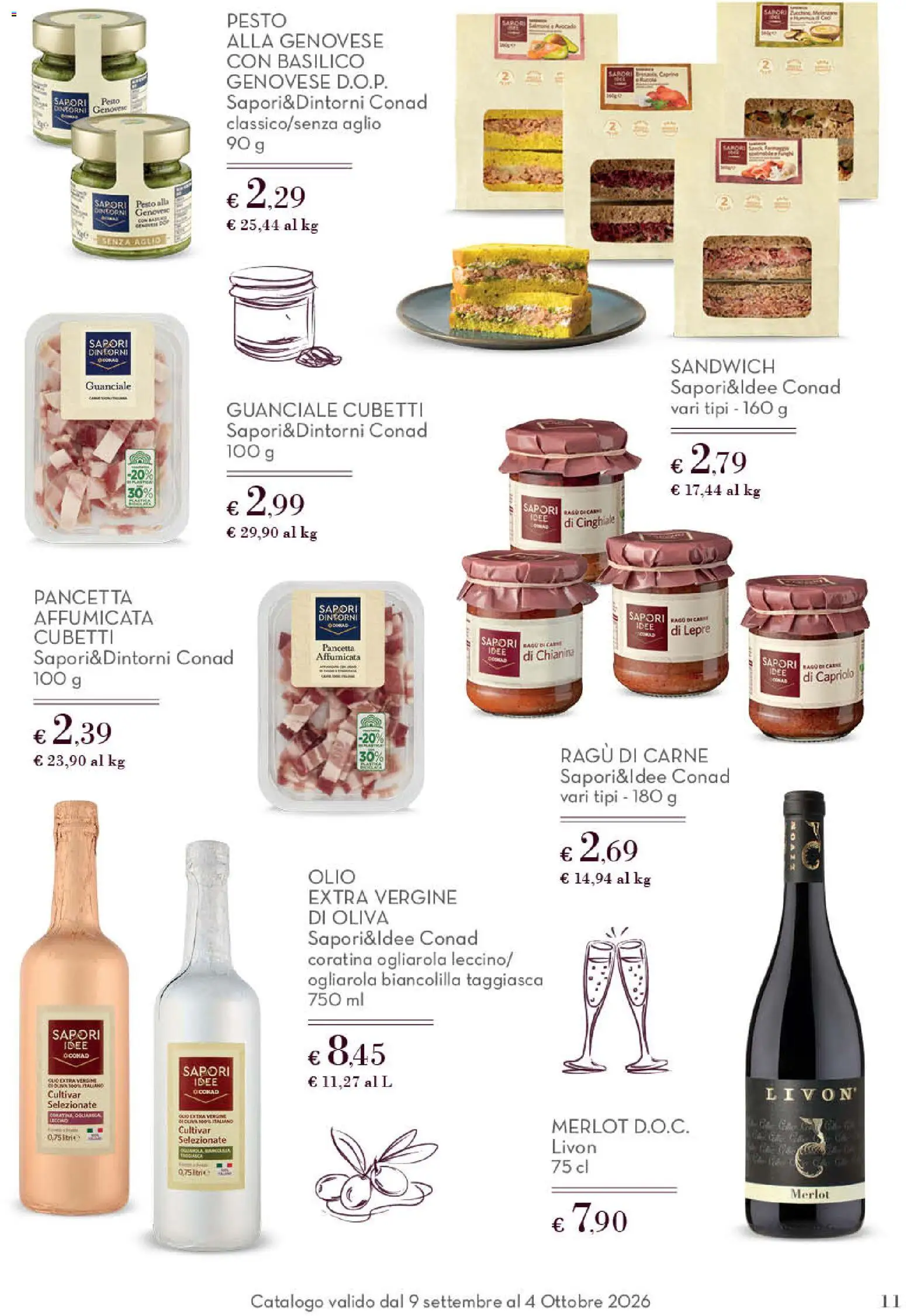 Volantino Conad del 09/09/2026 | Pagina: 11 | Prodotti: Pancetta, Olive, Ragú, Lepre