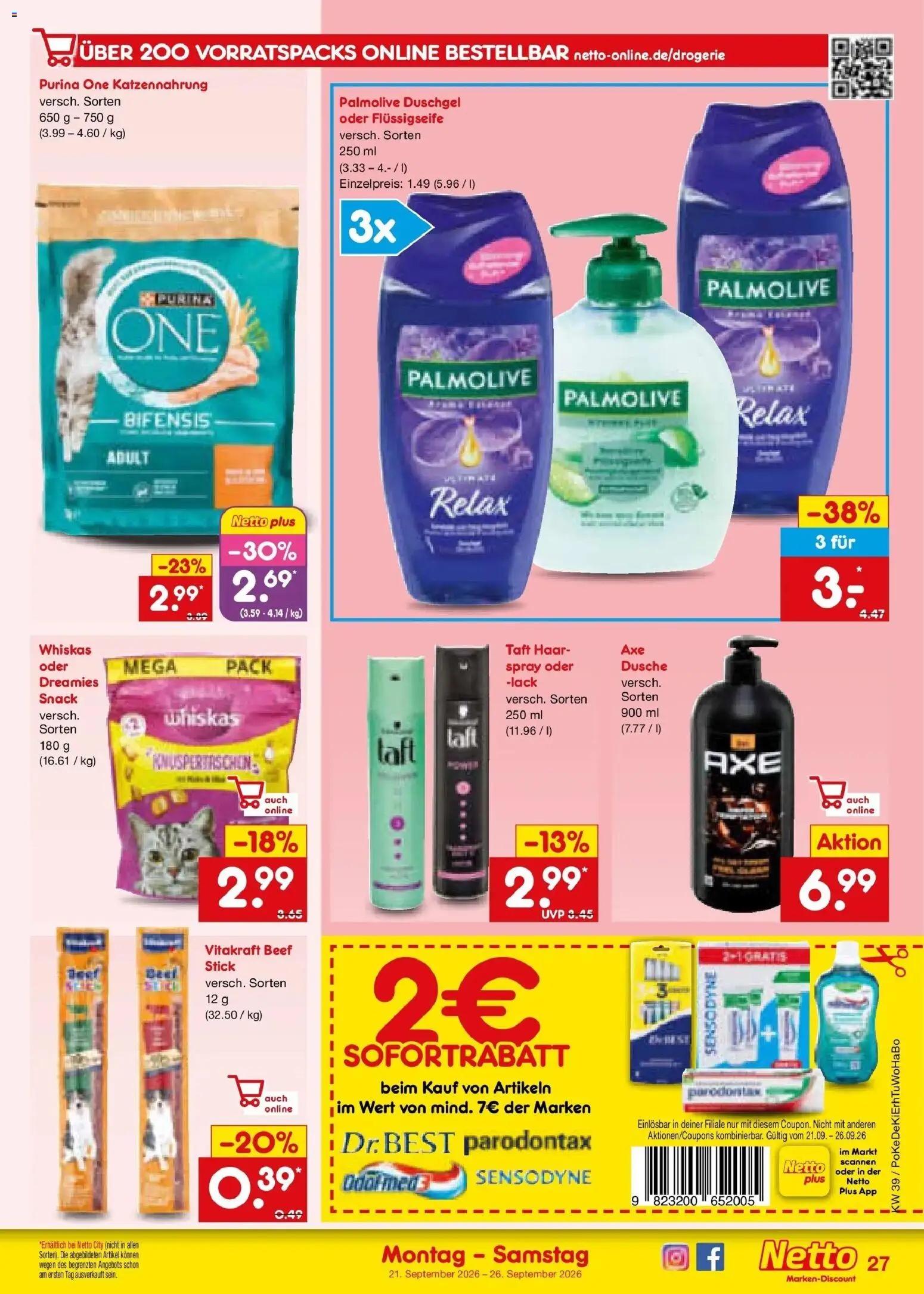Netto Marken-Discount Prospekt Amberg – gültig ab 21.09.2026 | Seite: 39 | Produkte: Purina one, Dusche, Duschgel, Whiskas