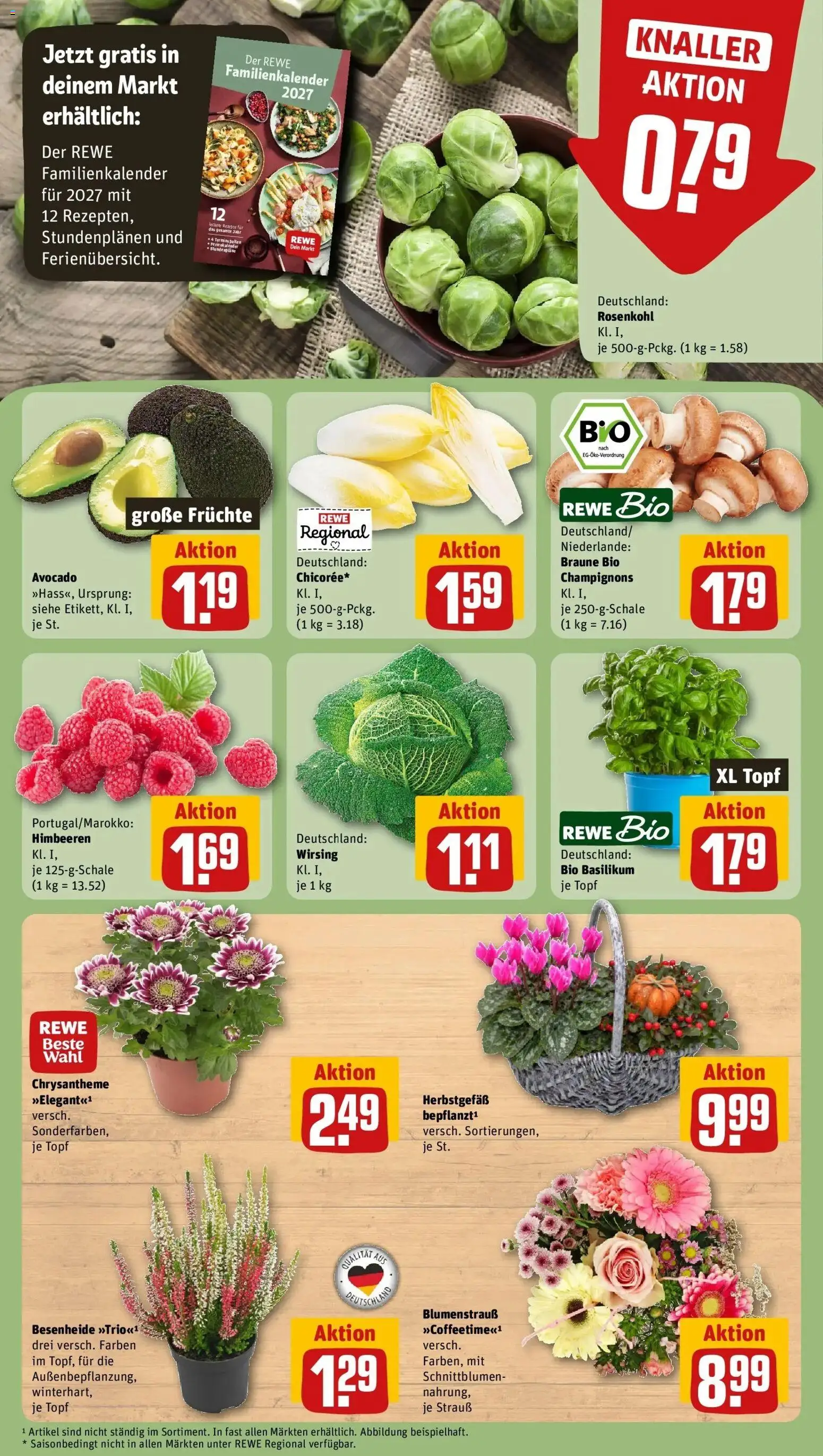 REWE Prospekt ab 19.10.2026 zum Blättern » Angebote | Seite: 9 | Produkte: Himbeeren, Avocado, Champignons