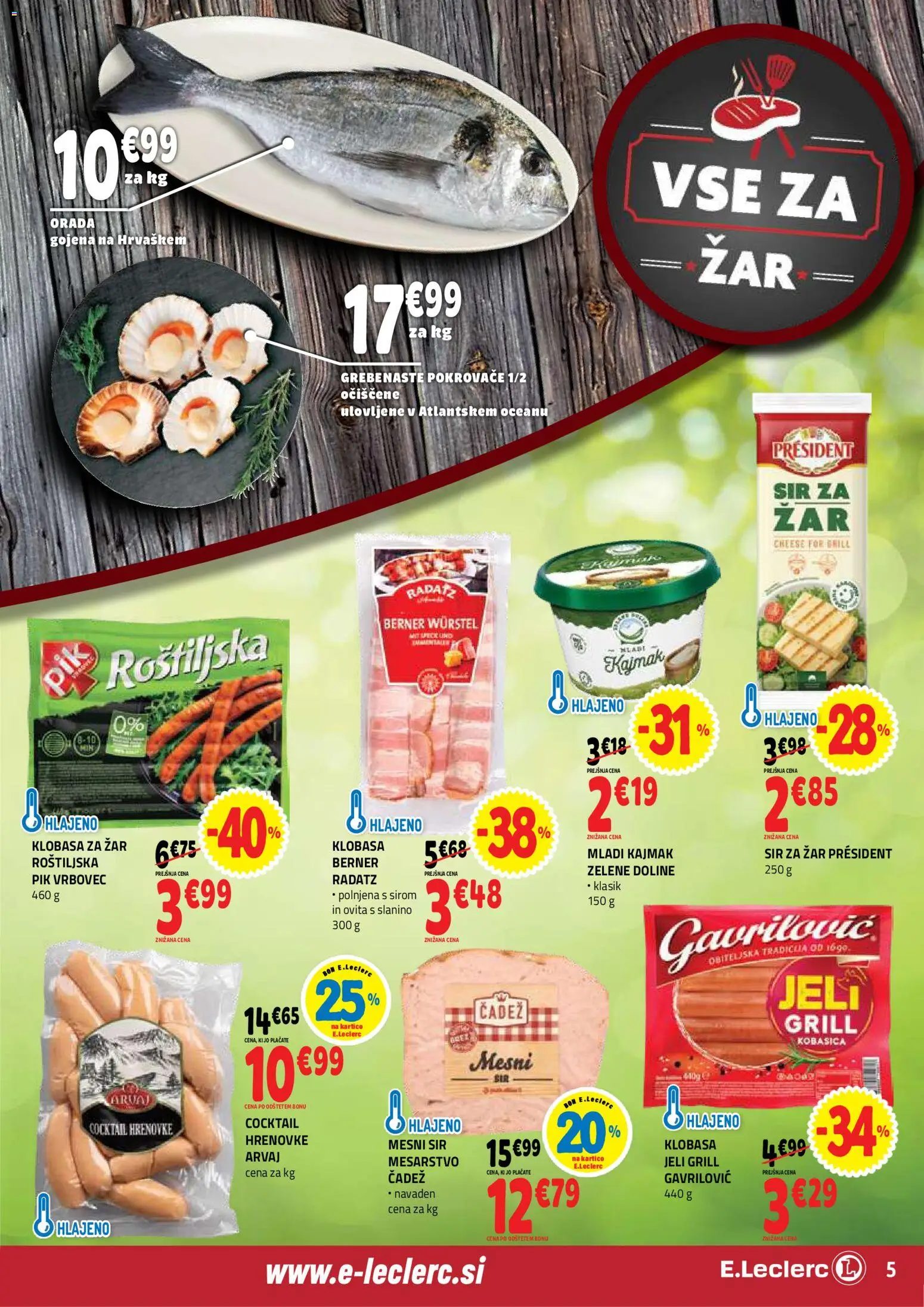 Novi E.leclerc katalog ponudbe – veljaven od 05.08.2026 | Stran: 5 | Izdelki: Hrenovke, Zar, Kajmak, Sir