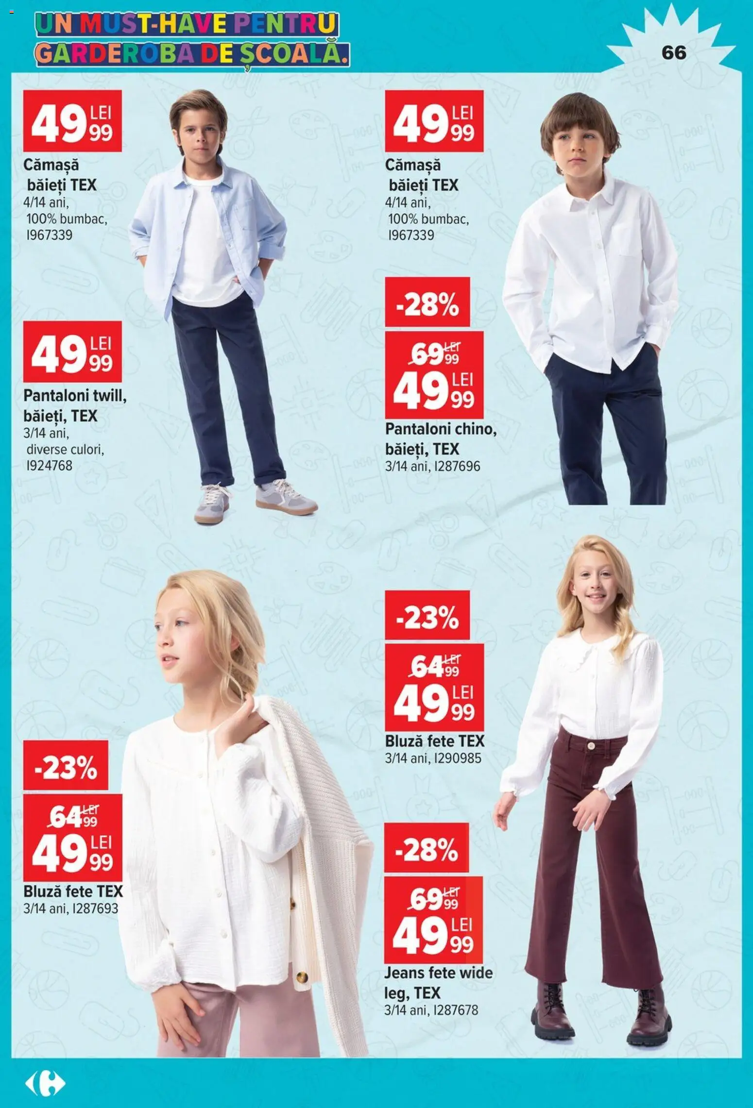 Noul catalog Carrefour – valabil de la 12.08.2026 | Pagină: 66 | Produse: Bluză, Pantaloni, Tex