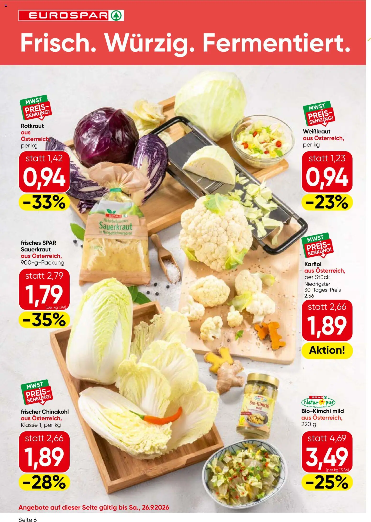 Eurospar Flugblatt gültig ab 24.09.2026 | Seite: 6 | Produkte: Chinakohl, Sauerkraut