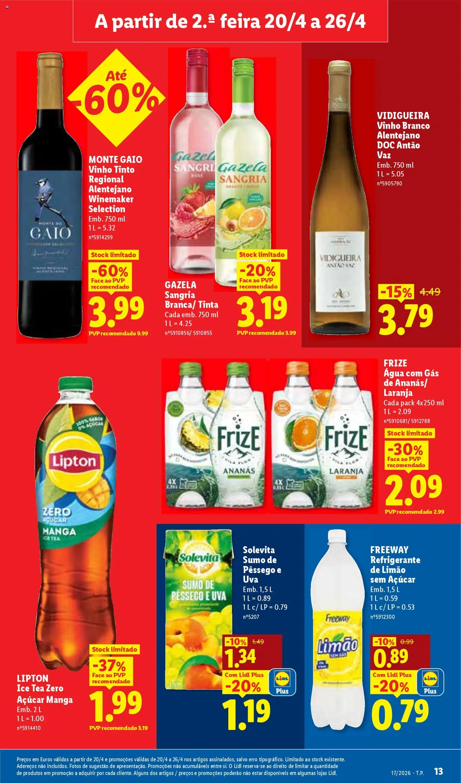 Lidl folheto │ válido de 20.04.2026 | Página: 13 | Produtos: Tinta, Sumo, Açúcar, Vinho tinto