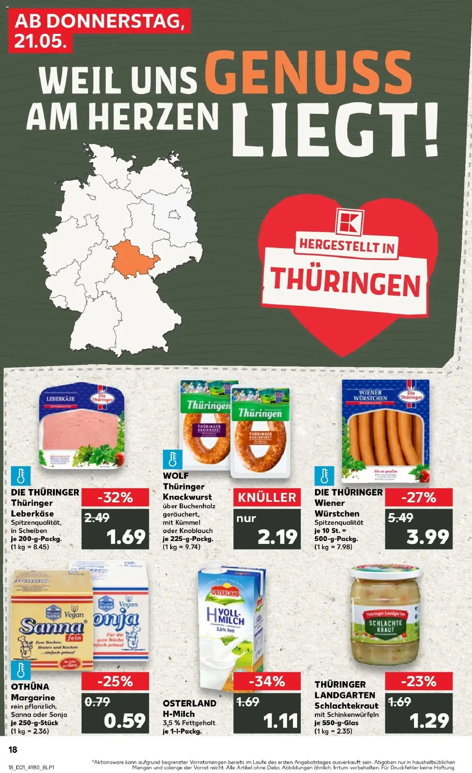 Kaufland Prospekt Apolda – gültig ab 21.05.2026 | Seite: 18 | Produkte: Margarine, Wiener wurstchen, Knoblauch, Leberkase
