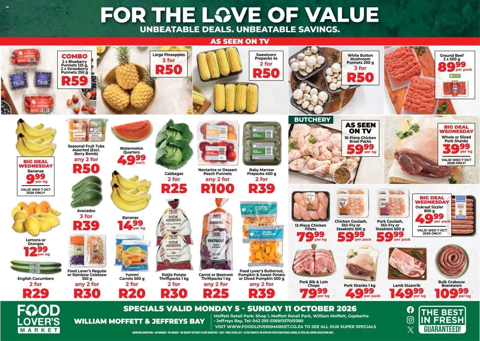 New Food Lover's Market catalogue – valid from 05/10/2026 | Page: 1 | Products: Lemons, Chicken, Cucumbers, Cabbages