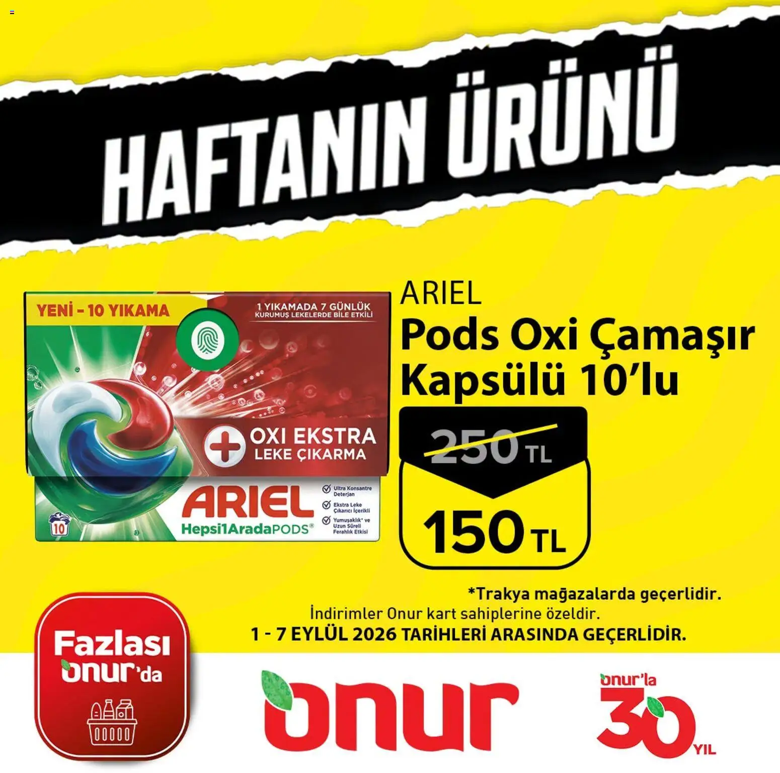 Onur Market - Haftanın Ürünü - 01 Eylül 2026 tarihinden itibaren geçerlidir | Sayfa: 3 | Ürünler: Leke çıkarıcı, Deterjan