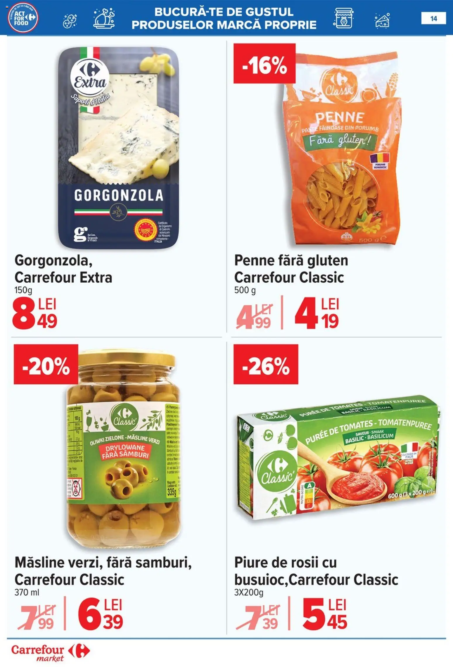 Noul catalog Carrefour – valabil de la 03.06.2026 | Pagină: 14 | Produse: Măsline, Gorgonzola, Roșii, Porumb