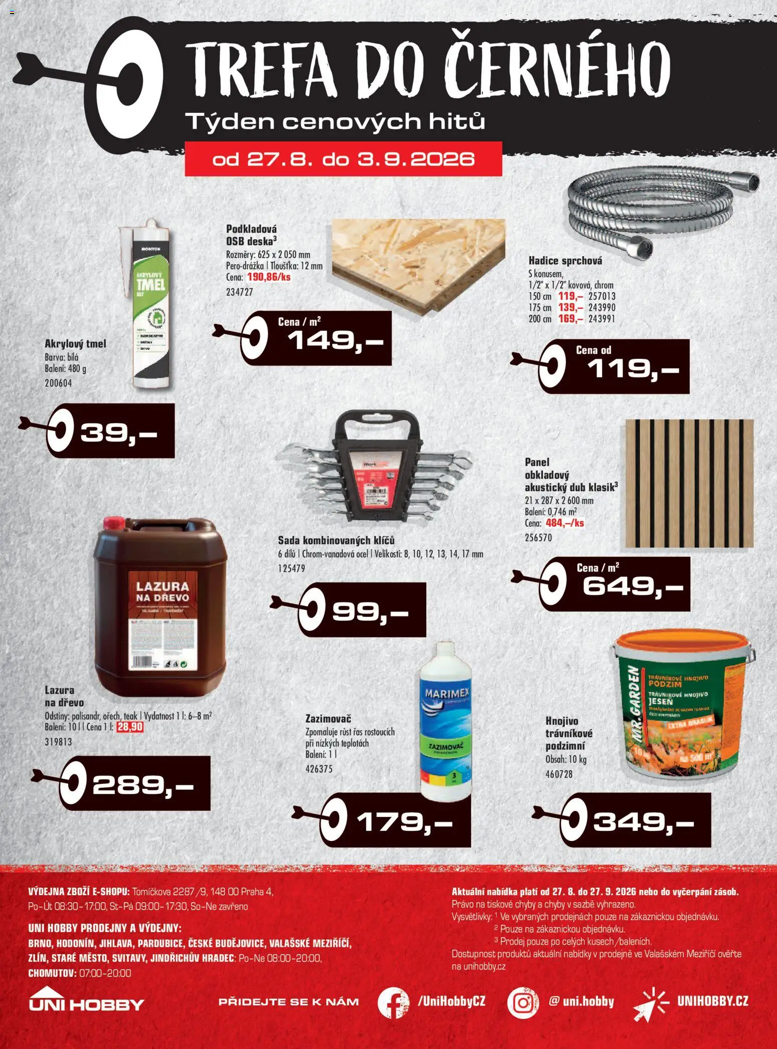 Uni Hobby leták od 27.08.2026 | Strana: 34 | Produkty: Lazura na dřevo, Trávníkové hnojivo, Hadice, Hnojivo