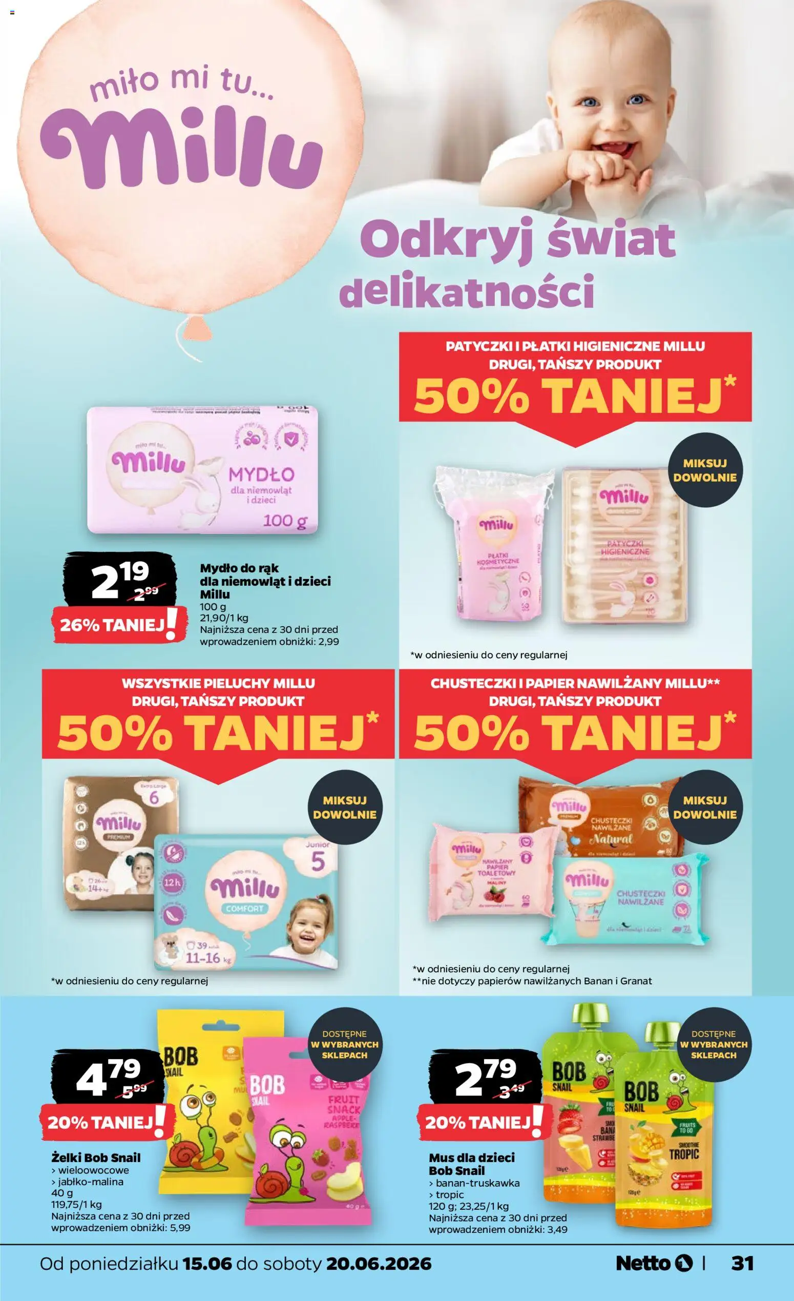 Netto gazetka od poniedziałku spożywcza od 15.06.2026 | Strona: 31 | Produkty: Bób, Banan, Płatki, Mydło