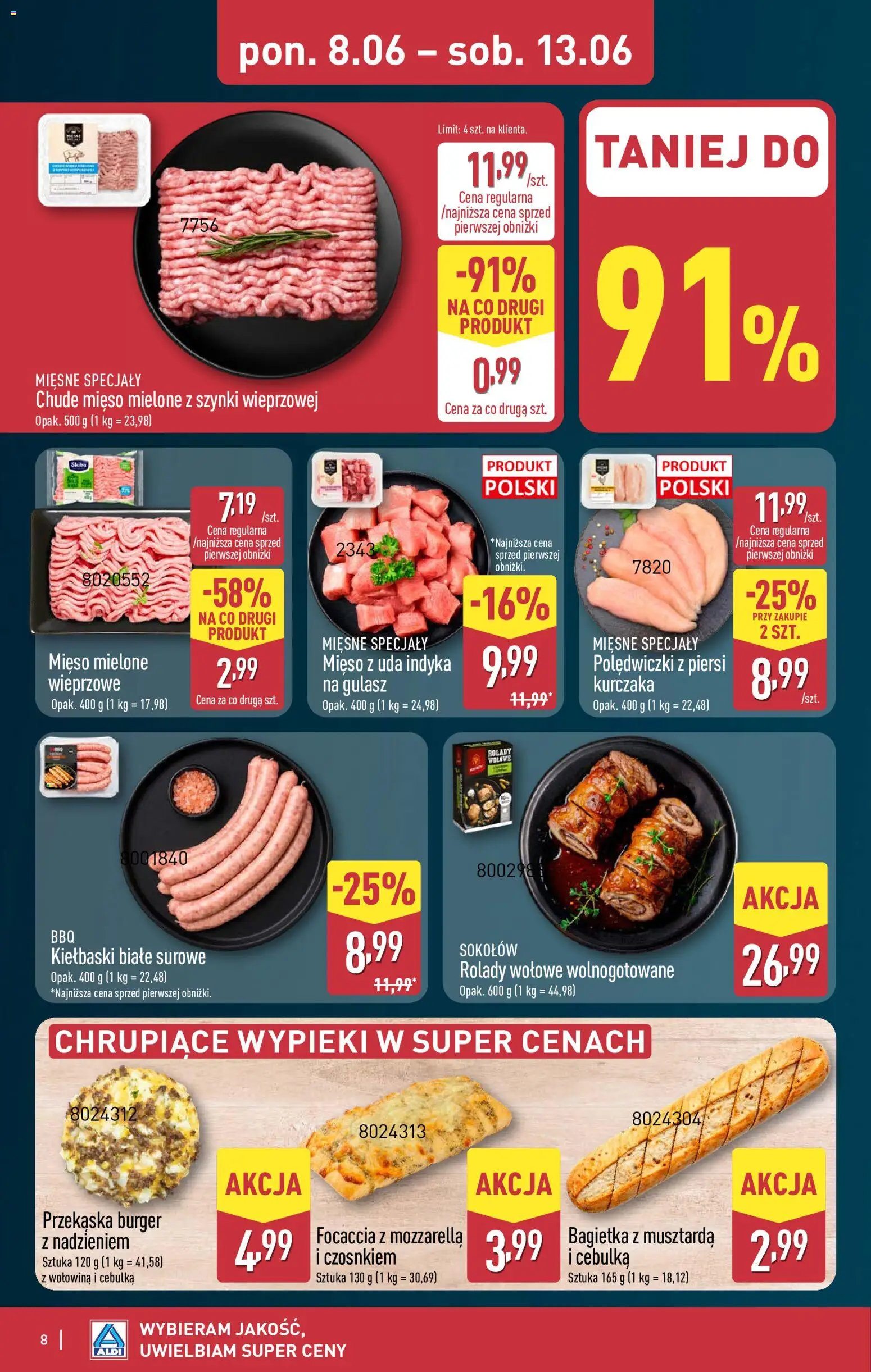 Aldi Polsko leták od 08.06.2026 | Strana: 8 | Produkty: Burger, Focaccia, Mozzarella