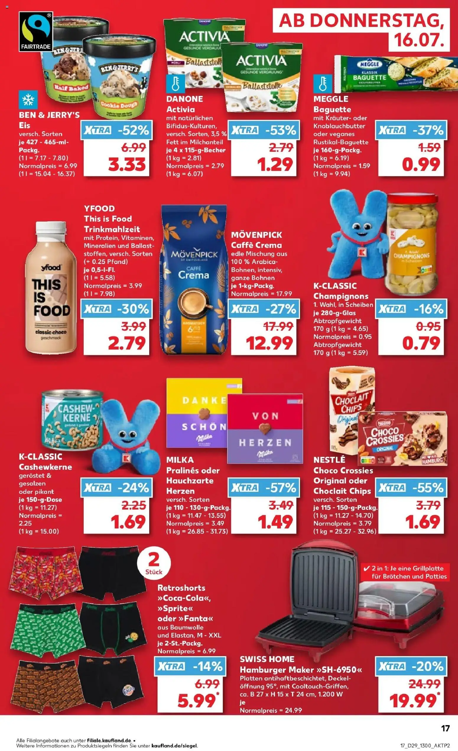 Kaufland Prospekt Köln – gültig ab 16.07.2026 | Seite: 17 | Produkte: Activia, Baguette, Cashew, YFood