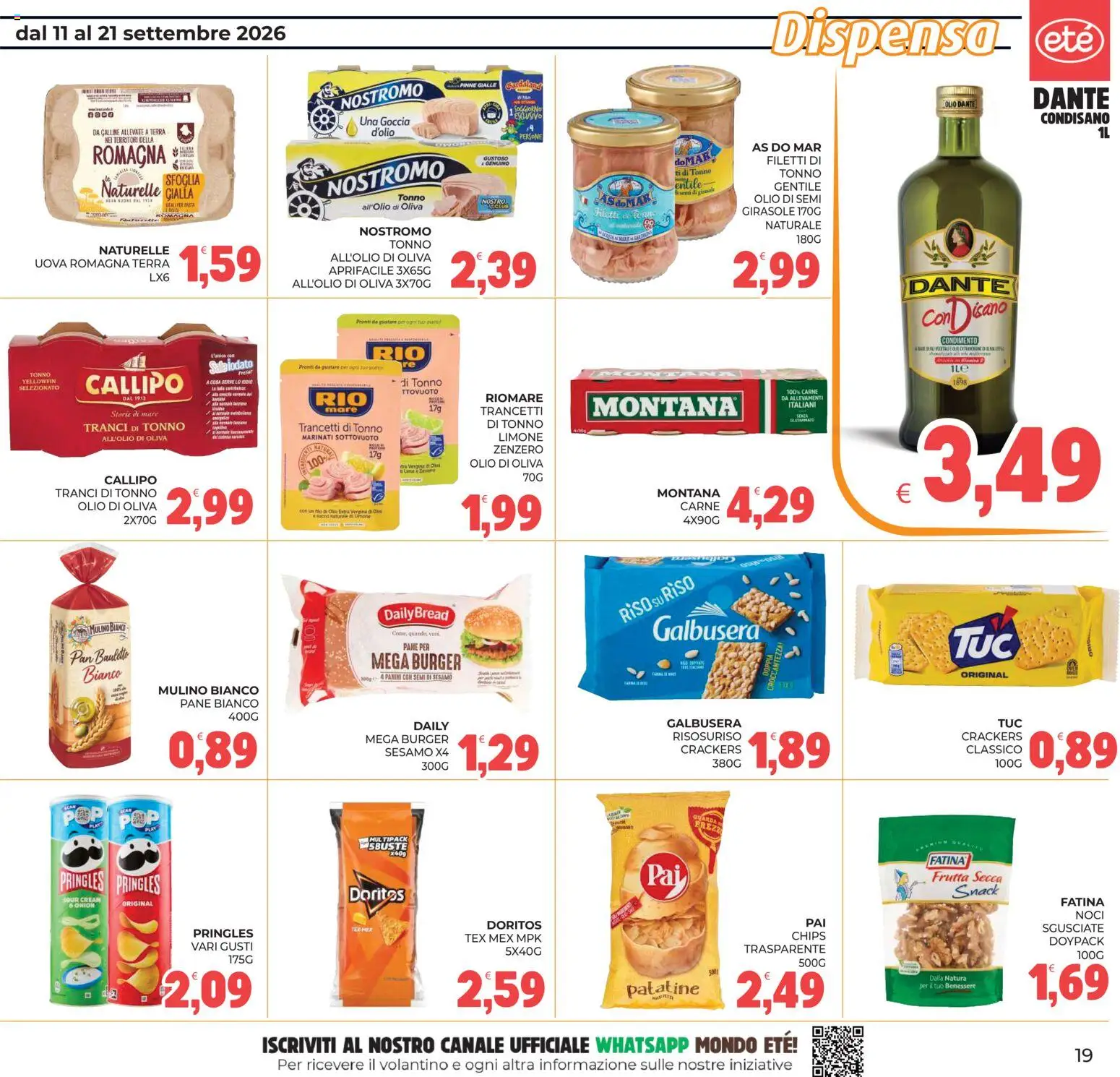 Volantino Eté del 11/09/2026 | Pagina: 19 | Prodotti: Olio di semi, Uova, Crackers, Tonno
