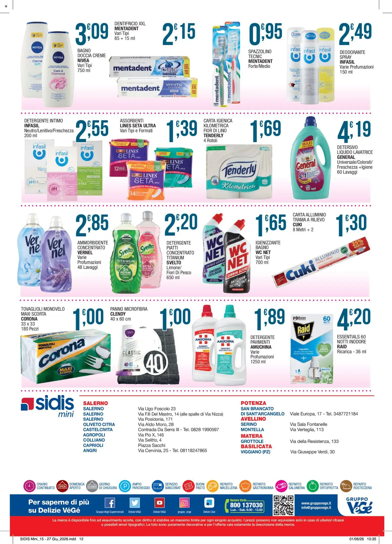 Volantino Sidis del 15.06.2026 | Pagina: 12 | Prodotti: Detergente intimo, Alluminio, Bagno, Doccia