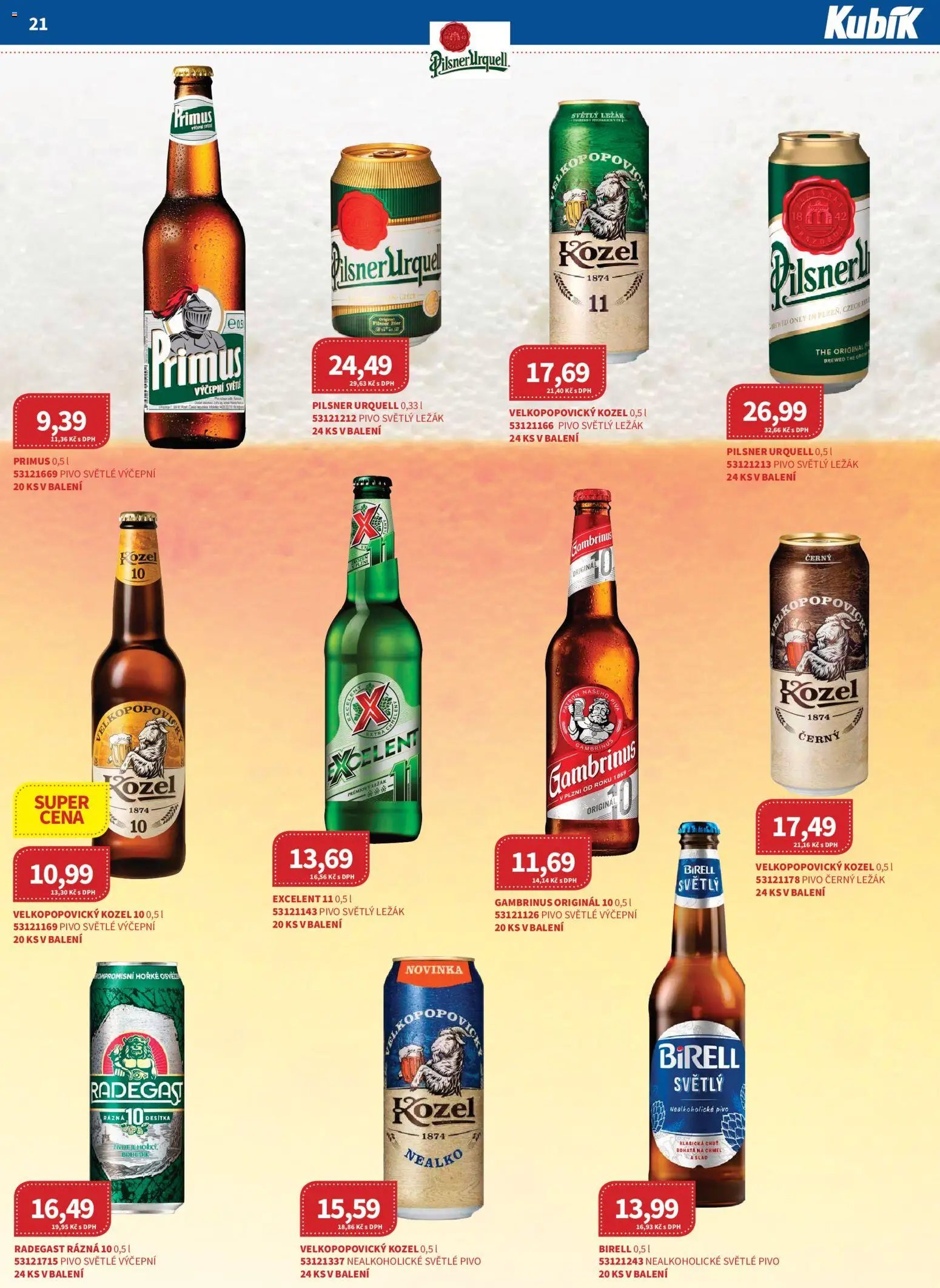 Kubík leták - Velkoobchod 05/2026 od 01.05.2026 | Strana: 21 | Produkty: Pivo, Excelent 11, Kozel, Radegast Rázna 10