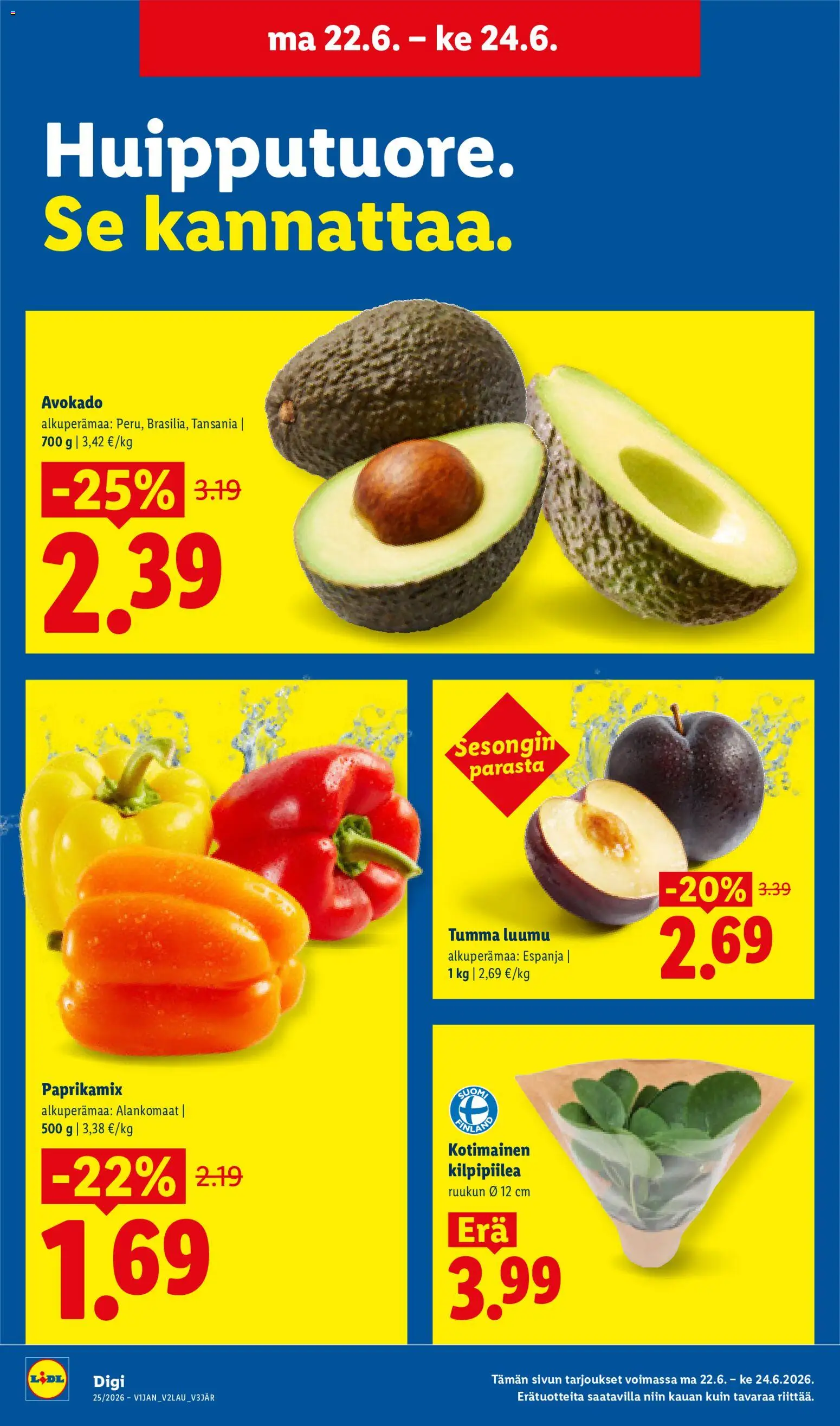 Lidl tarjoukset - Helsinki – voimassa 17.06.2026 alkaen | Sivu: 16 | Tuotteet: Luumu, Avokado