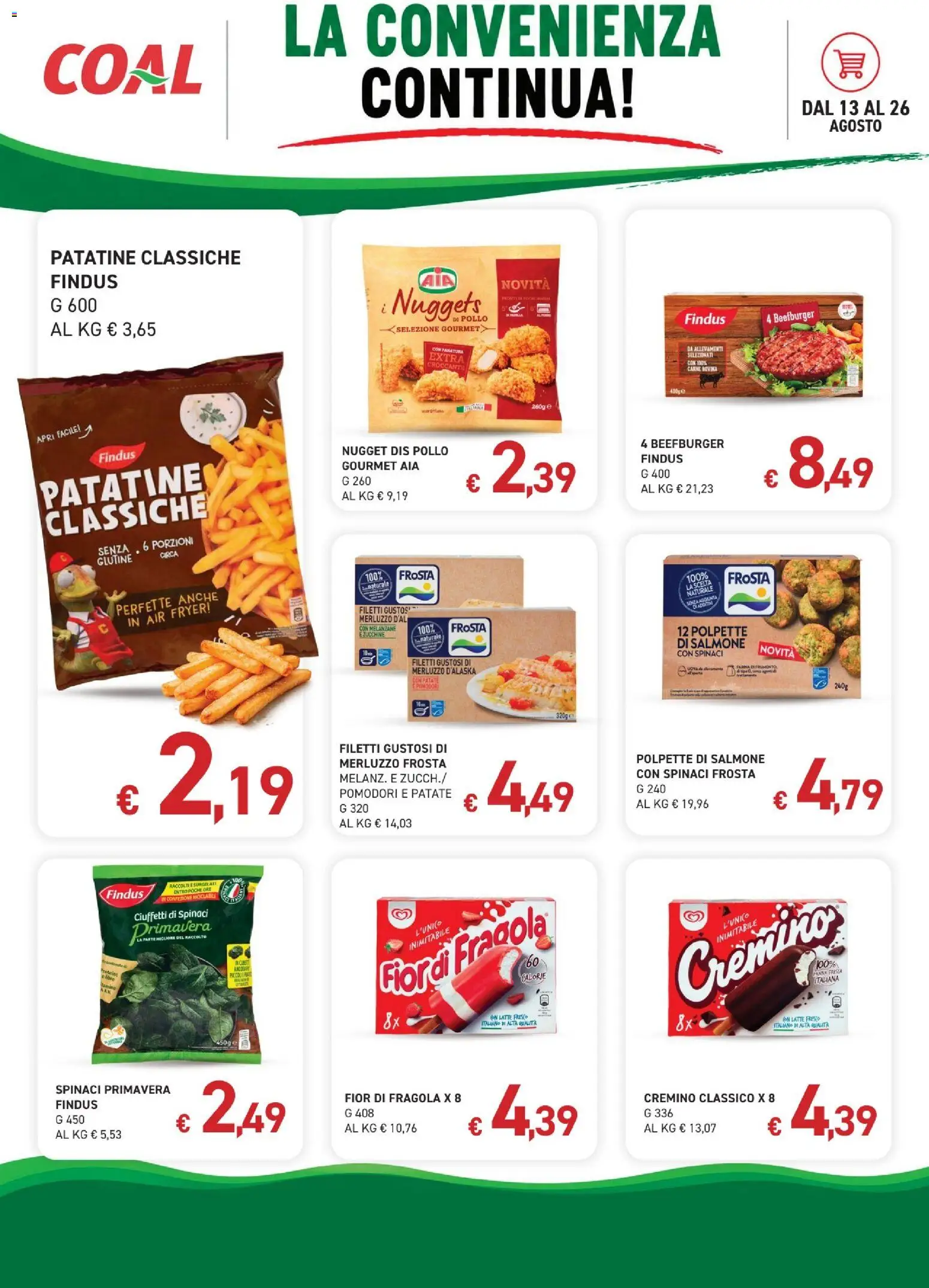 Volantino Coal del 13/08/2026 | Pagina: 2 | Prodotti: Merluzzo d’Alaska, Pollo, Salmone, Polpette
