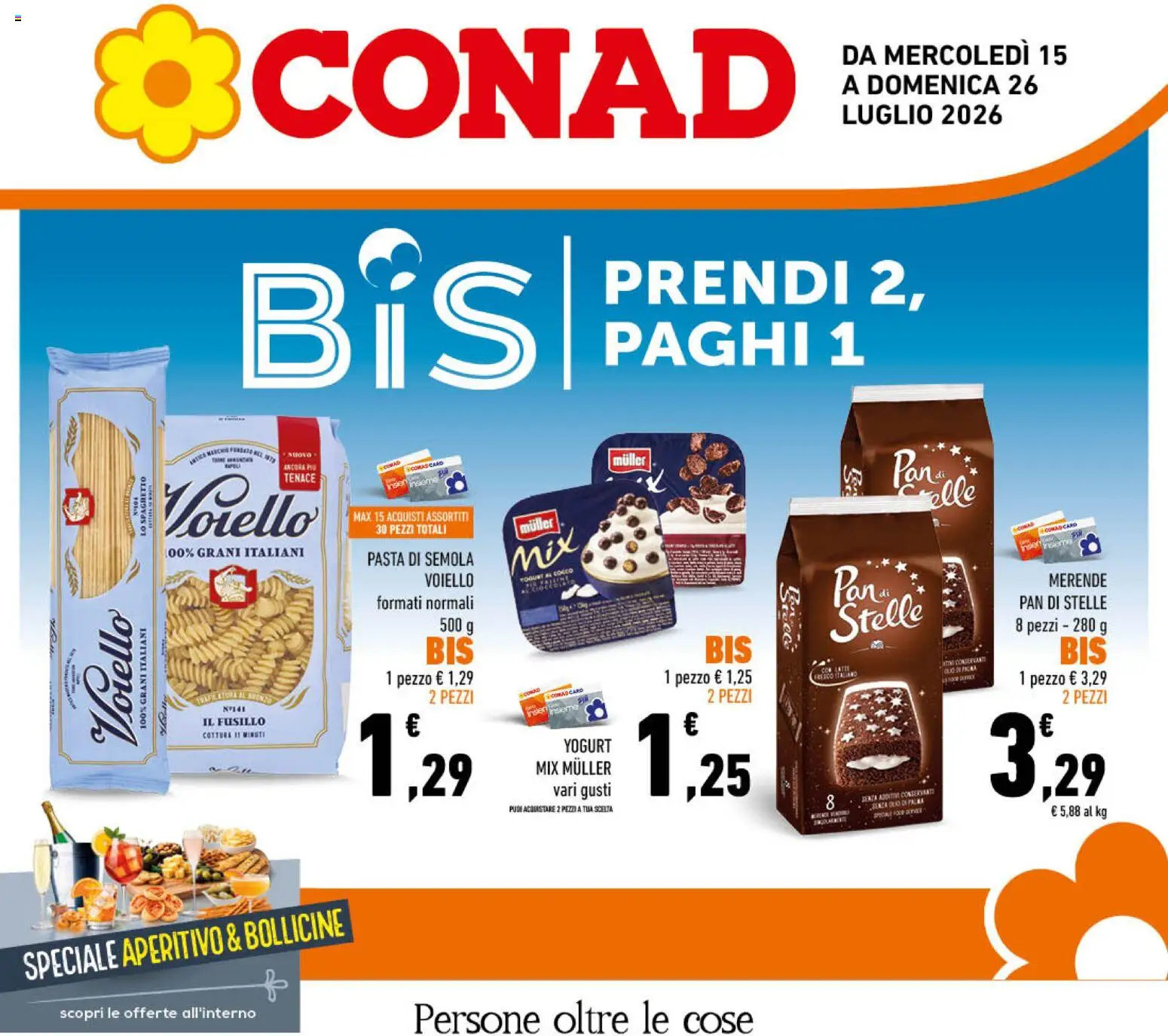 Volantino Conad del 15/07/2026 | Pagina: 1 | Prodotti: Yogurt, Pasta, Aperitivo