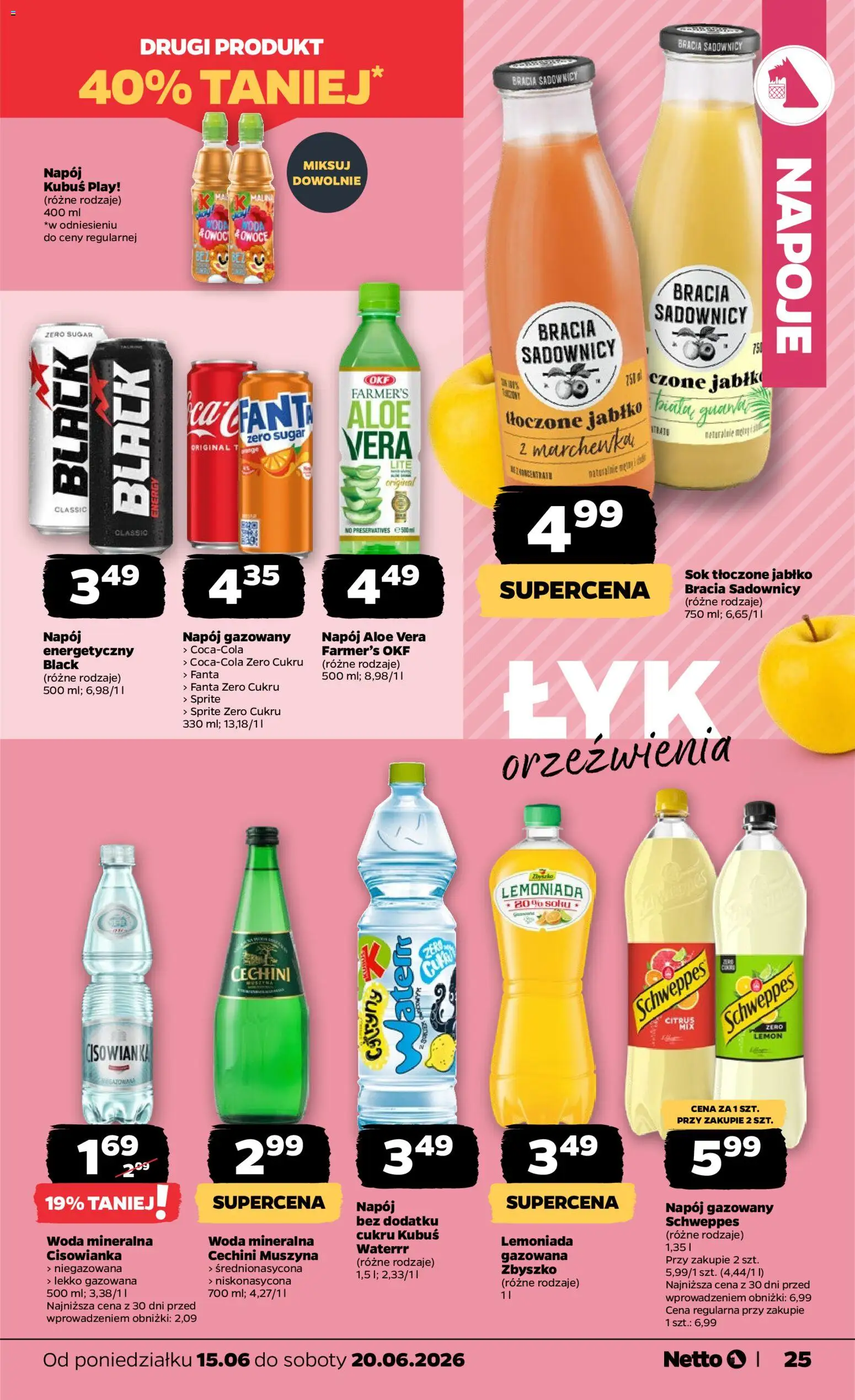 Netto gazetka od poniedziałku spożywcza od 15.06.2026 | Strona: 25 | Produkty: Sok, Marchewka, Woda, Sól