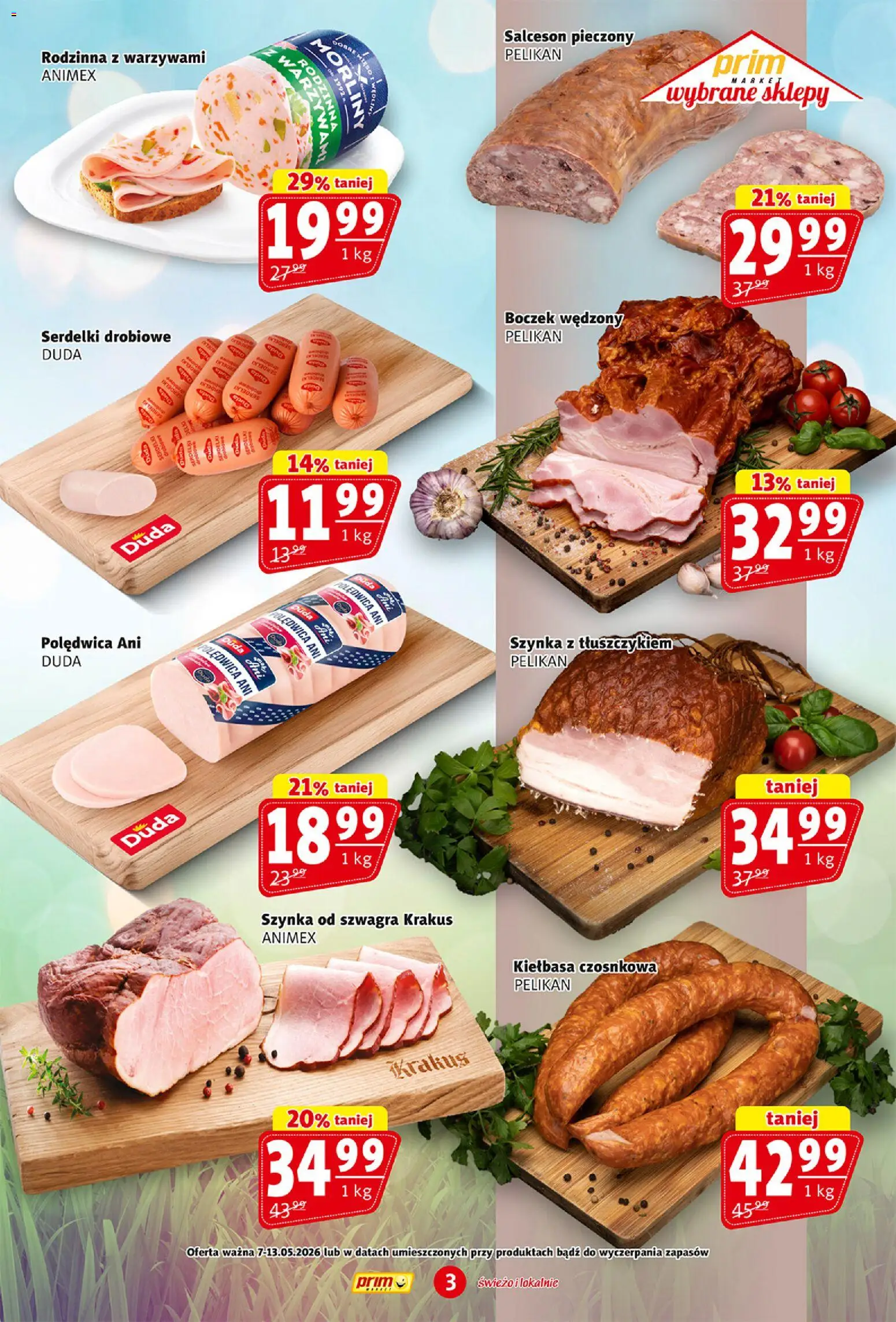 Prim Market gazetka od 07.05.2026 | Strona: 3 | Produkty: Kiełbasa, Mięso, Boczek wędzony, Boczek