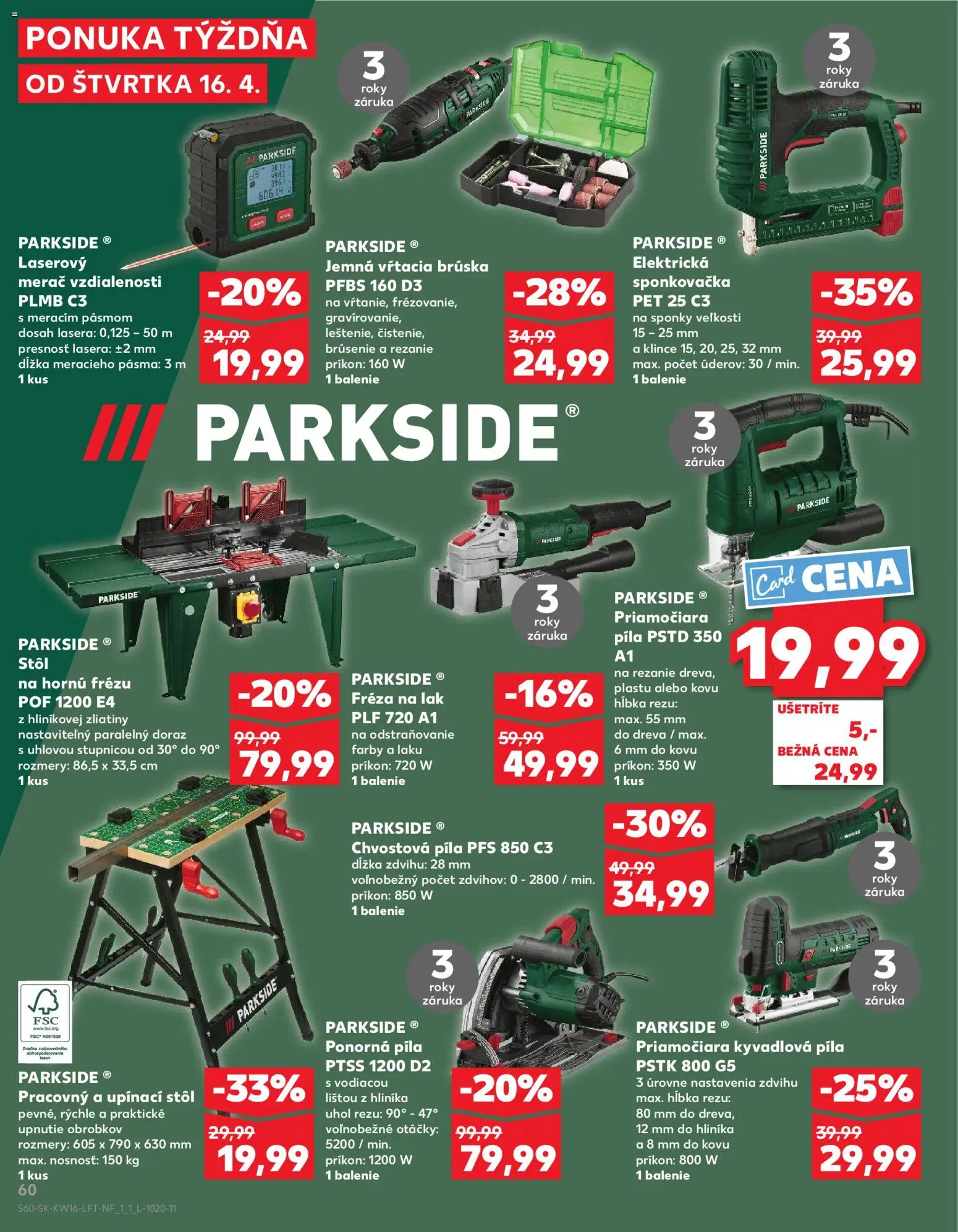 Nové Kaufland akcie – leták je platný od 16.04.2026 | Strana: 60 | Produkty: Stôl, Laserový merač, Píla, Fréza