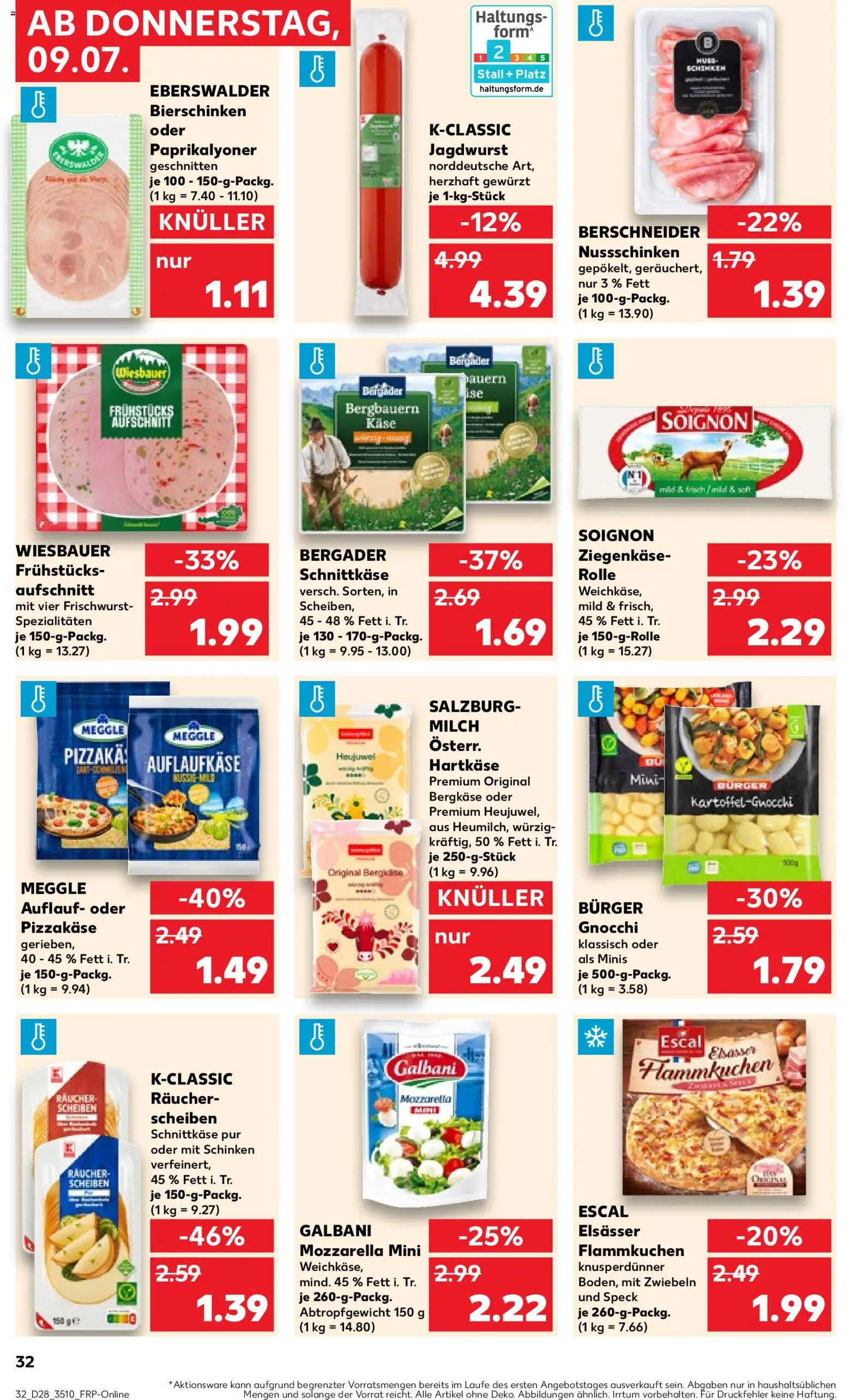 Kaufland Prospekt Zeitz – gültig ab 09.07.2026 | Seite: 32 | Produkte: Käse, Mozzarella, Ziegenkäse, Burger