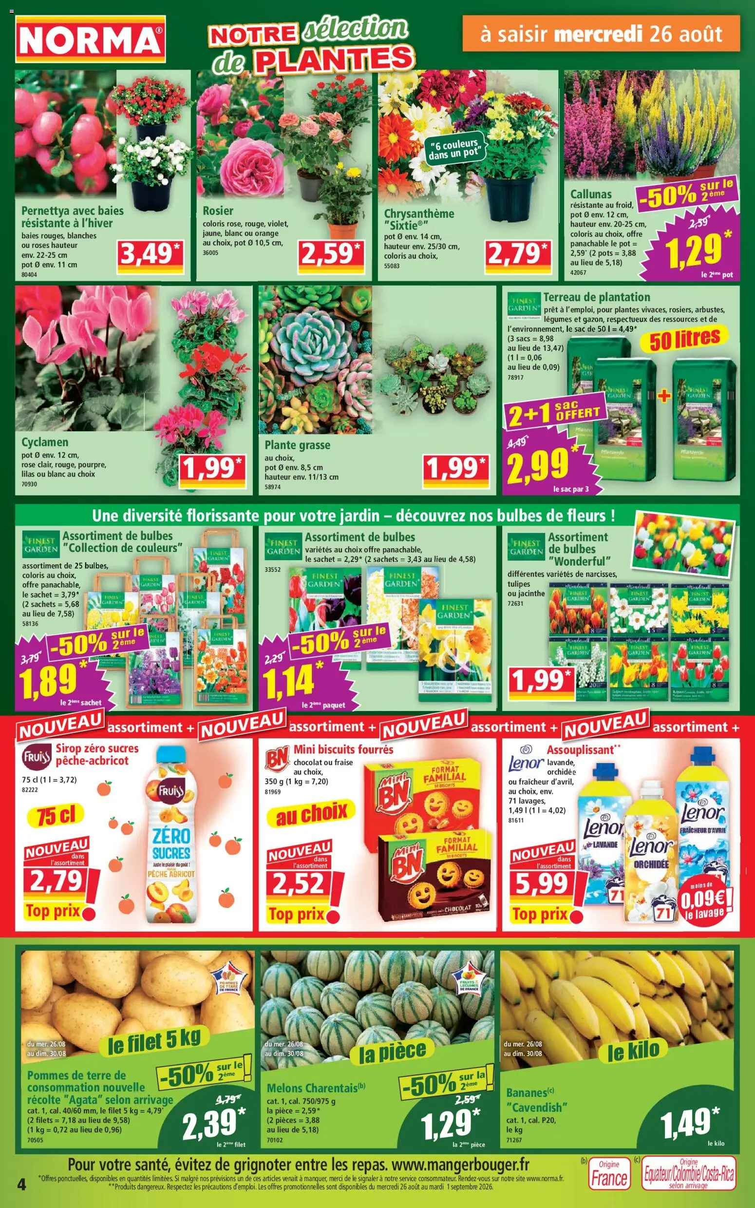{H1} | Page: 4 | Produits: Assouplissant, Chrysanthème, Tulipes, Pommes de terre
