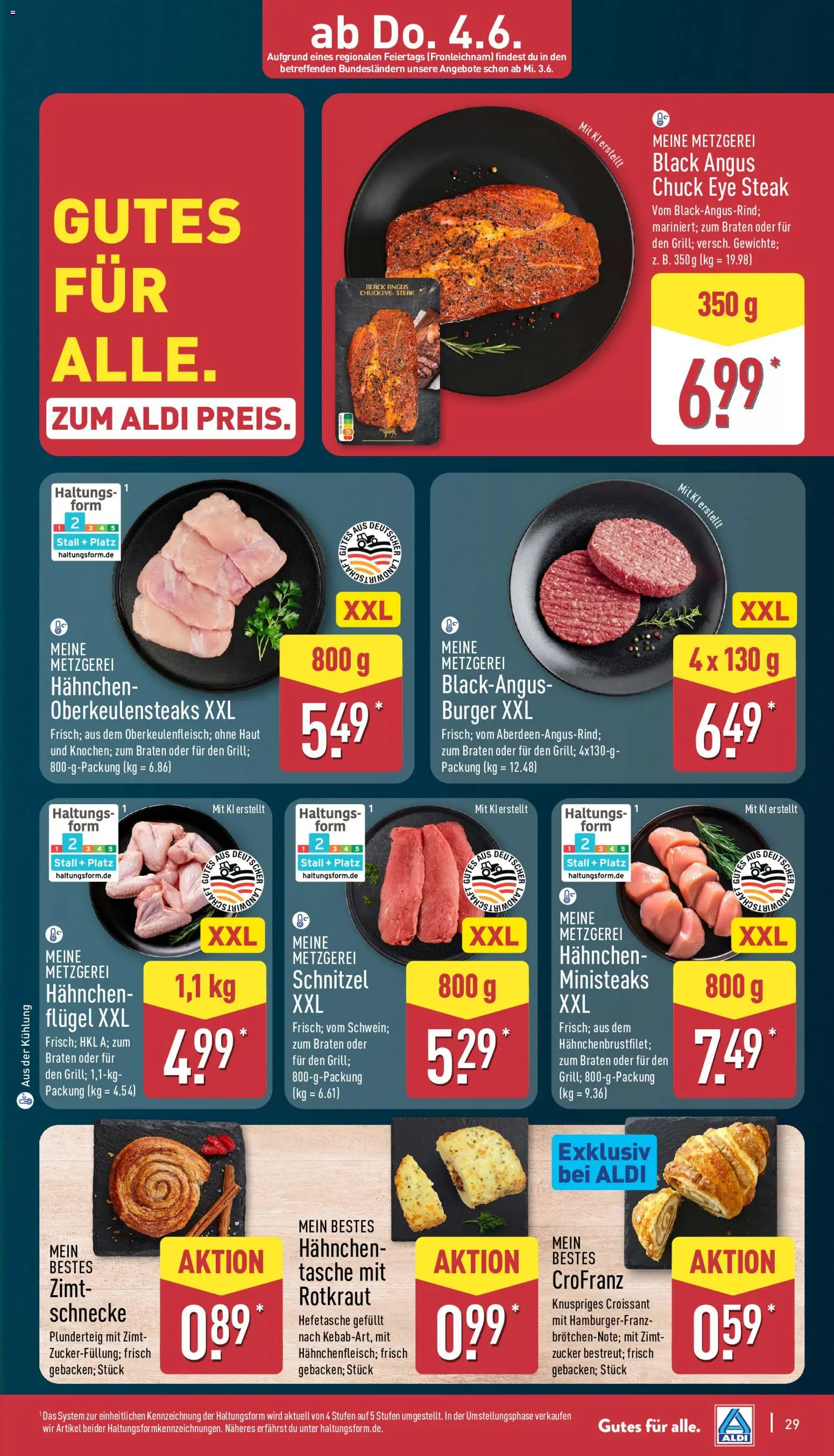 Aldi Prospekt – gültig ab 01.06.2026 | Seite: 29 | Produkte: Hahnchen, Burger, Croissant, Steak