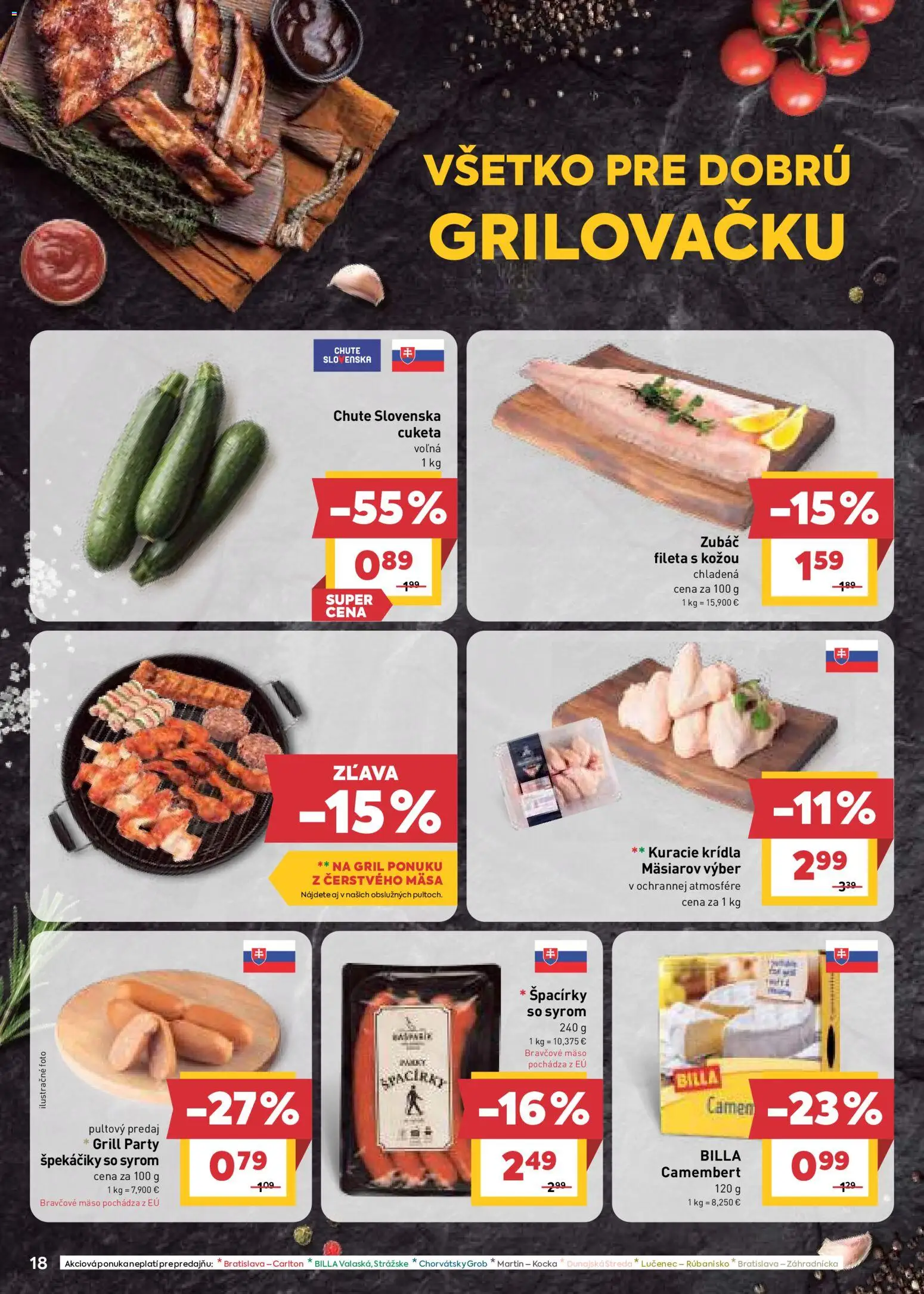 Nové Billa akcie – leták je platný od 05.08.2026 | Strana: 18 | Produkty: Gril, Mäso, Cuketa, Kuracie krídla