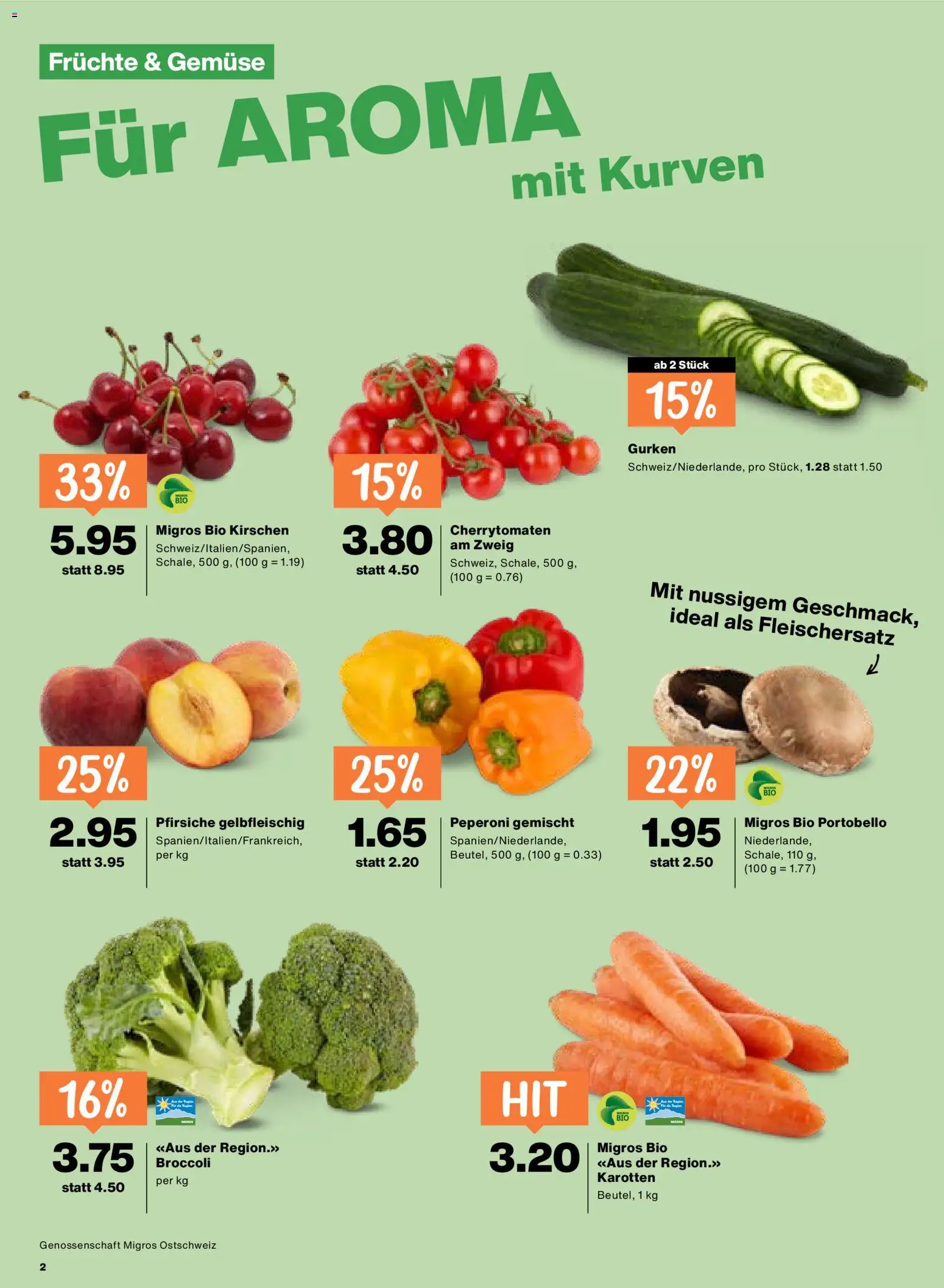 Migros aktionen – gültig ab 18.06.2026 | Seite: 2 | Produkte: Kirschen, Gemüse, Früchte, Gurken
