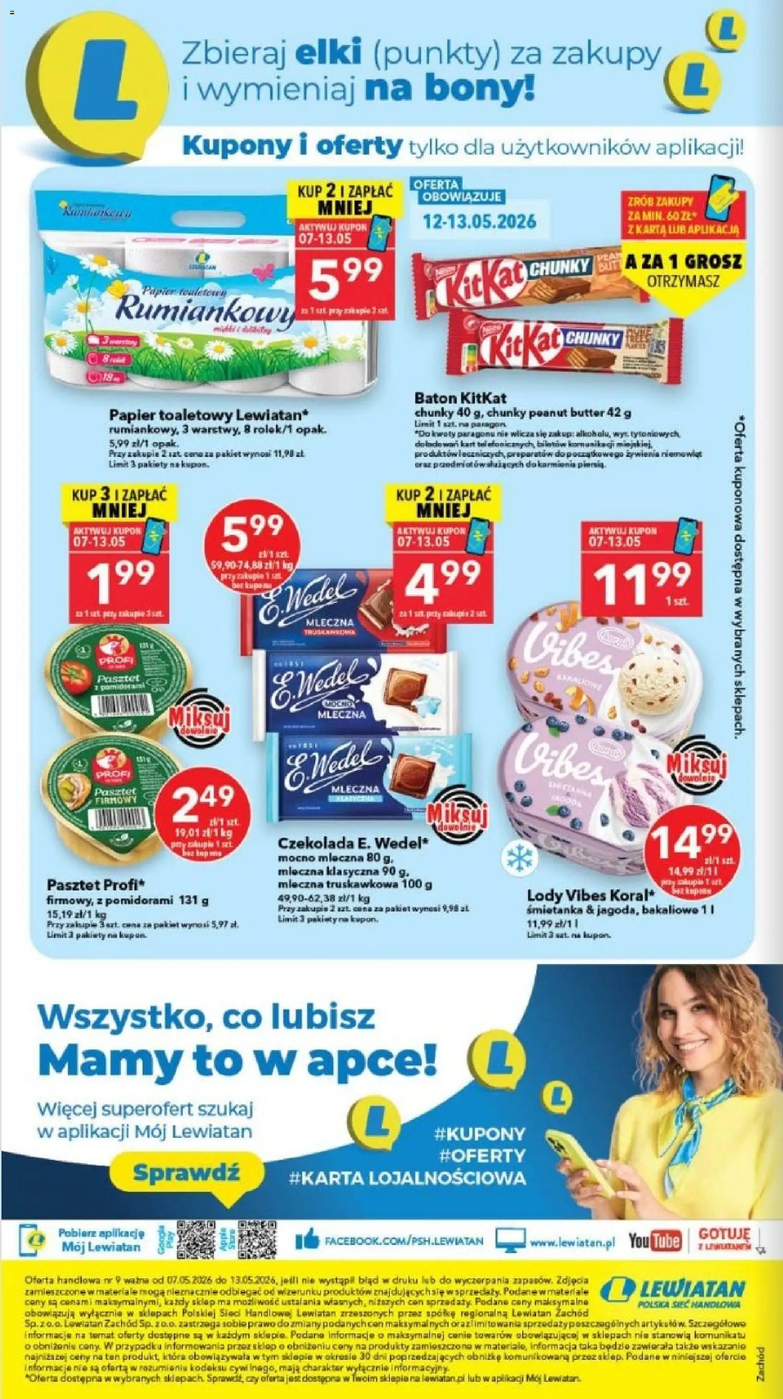 Lewiatan gazetka - Szczecin od 07.05.2026 | Strona: 8 | Produkty: Papier toaletowy, Baton, Czekolada, Lody