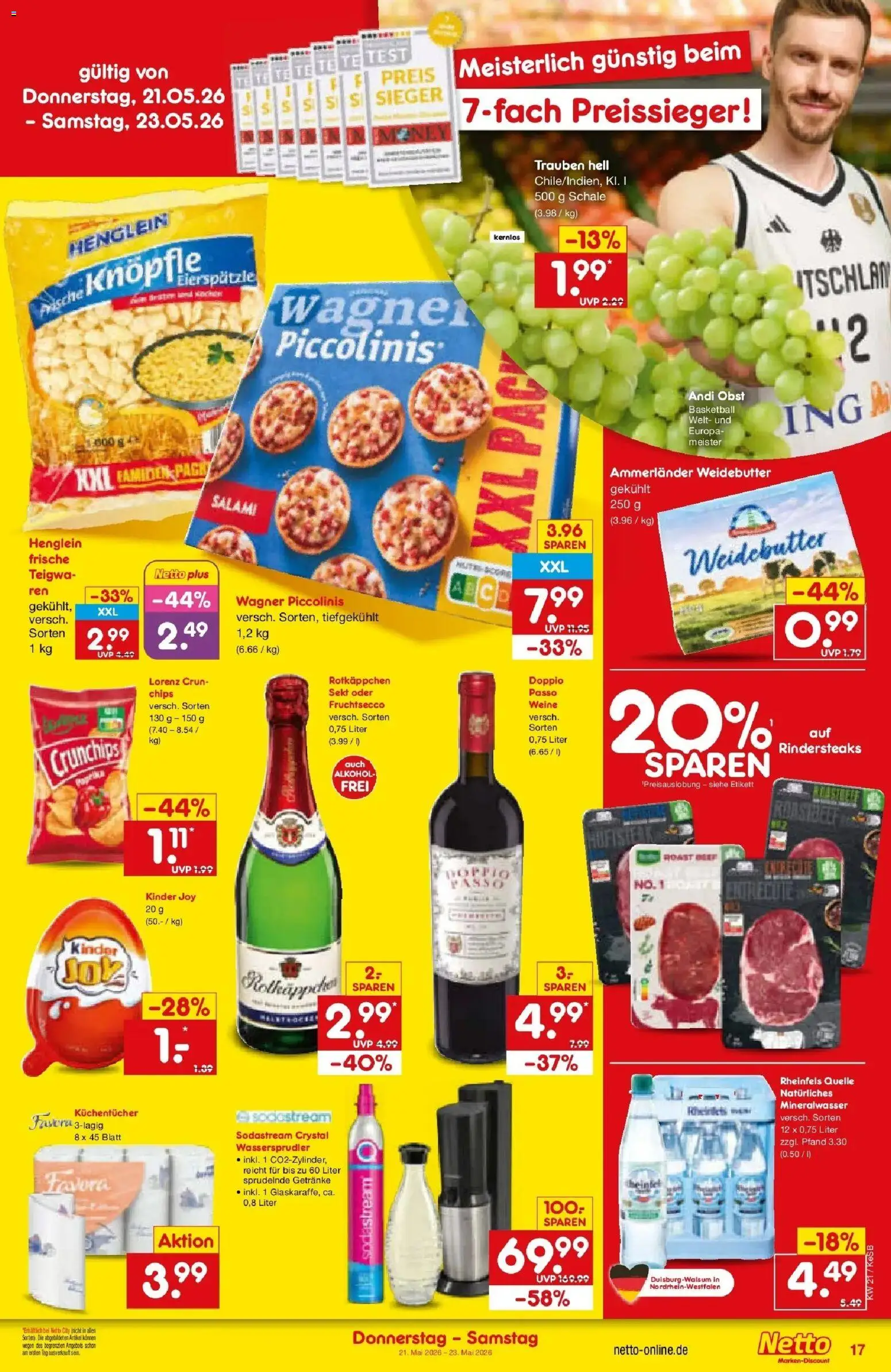 Netto Marken-Discount Prospekt Kruft	 – gültig ab 17.05.2026 | Seite: 19 | Produkte: Fruchtsecco, Piccolinis, Salami, Sodastream
