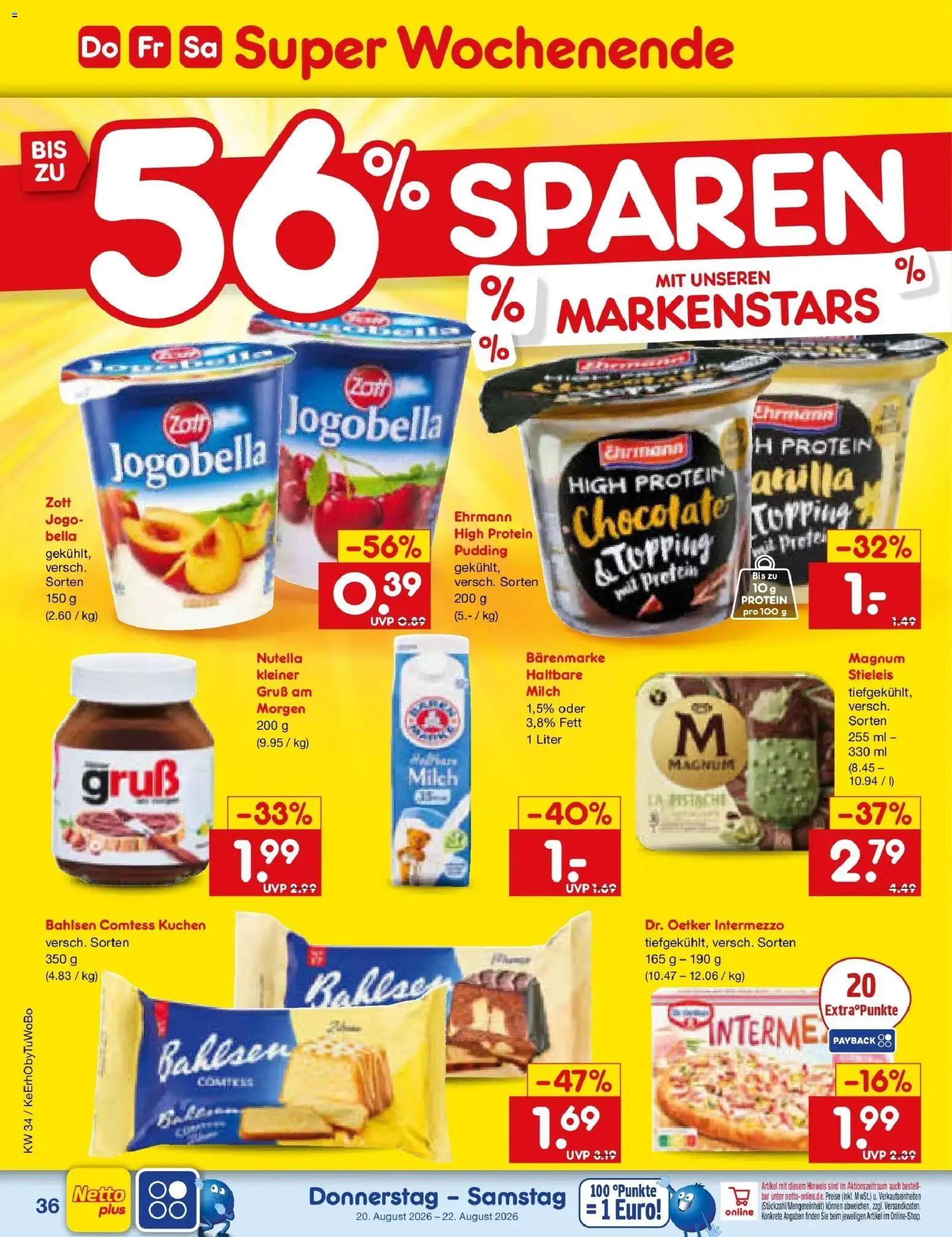 Netto Marken-Discount Prospekt Velden – gültig ab 17.08.2026 | Seite: 56 | Produkte: Milch, Pudding, Nutella, Kuchen
