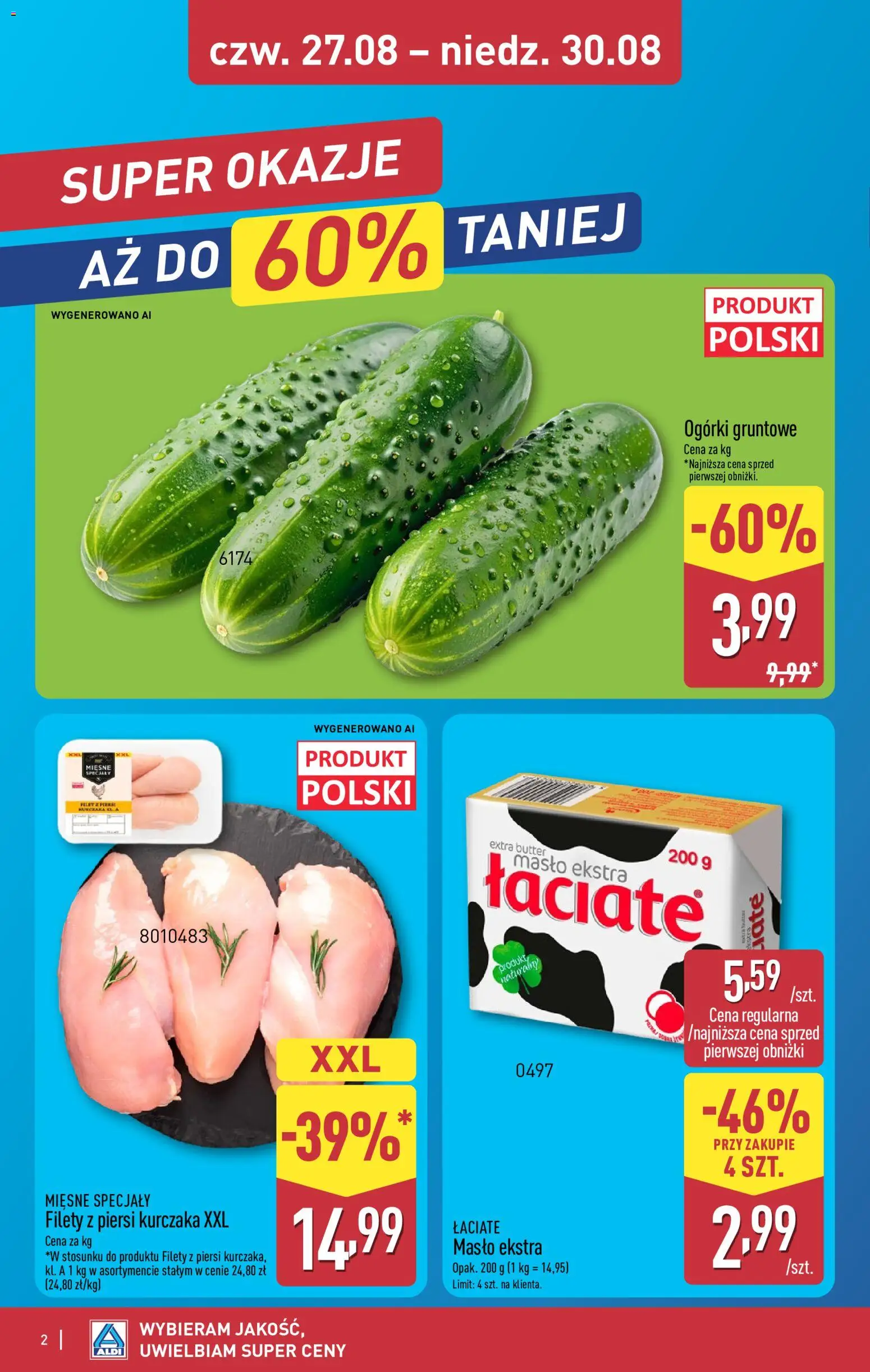 Aldi gazetka - Promocje weekend od 27.08.2026 | Strona: 2 | Produkty: Filety z piersi kurczaka, Masło, Ogórki, Ogórki gruntowe