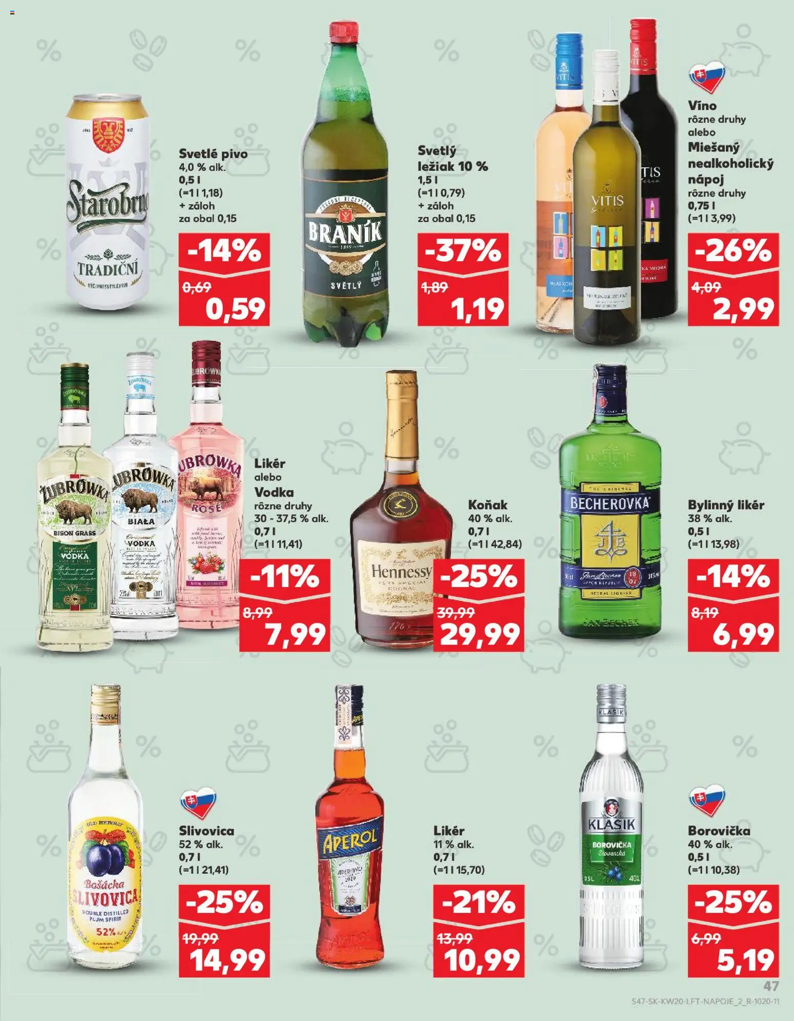 Nové Kaufland akcie – leták je platný od 14.05.2026 | Strana: 47 | Produkty: Becherovka, Víno, Vodka, Hennessy