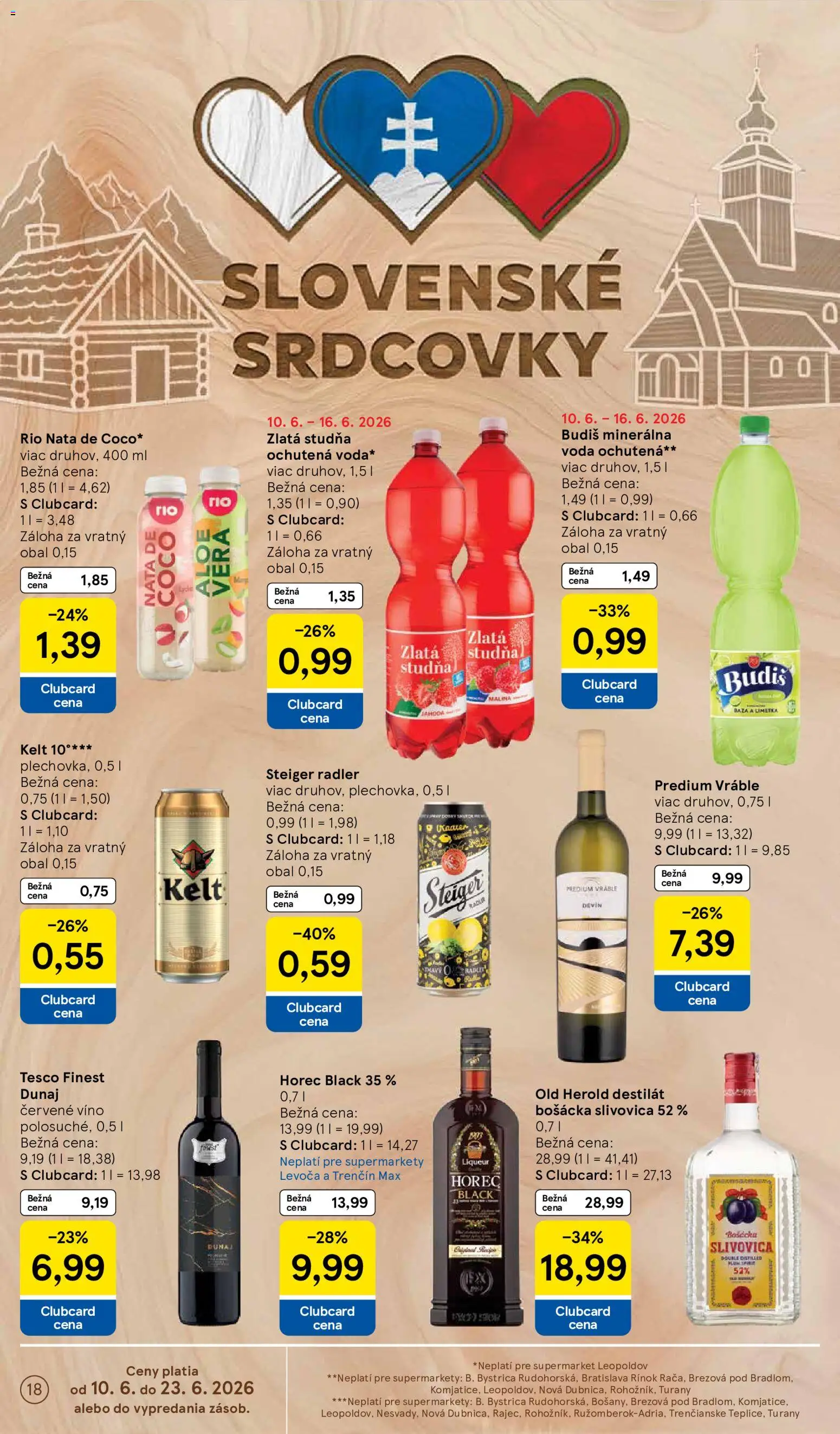 Nové Tesco akcie – leták je platný od 10.06.2026 | Strana: 18 | Produkty: Víno, Bošácka slivovica, Kelt, Steiger