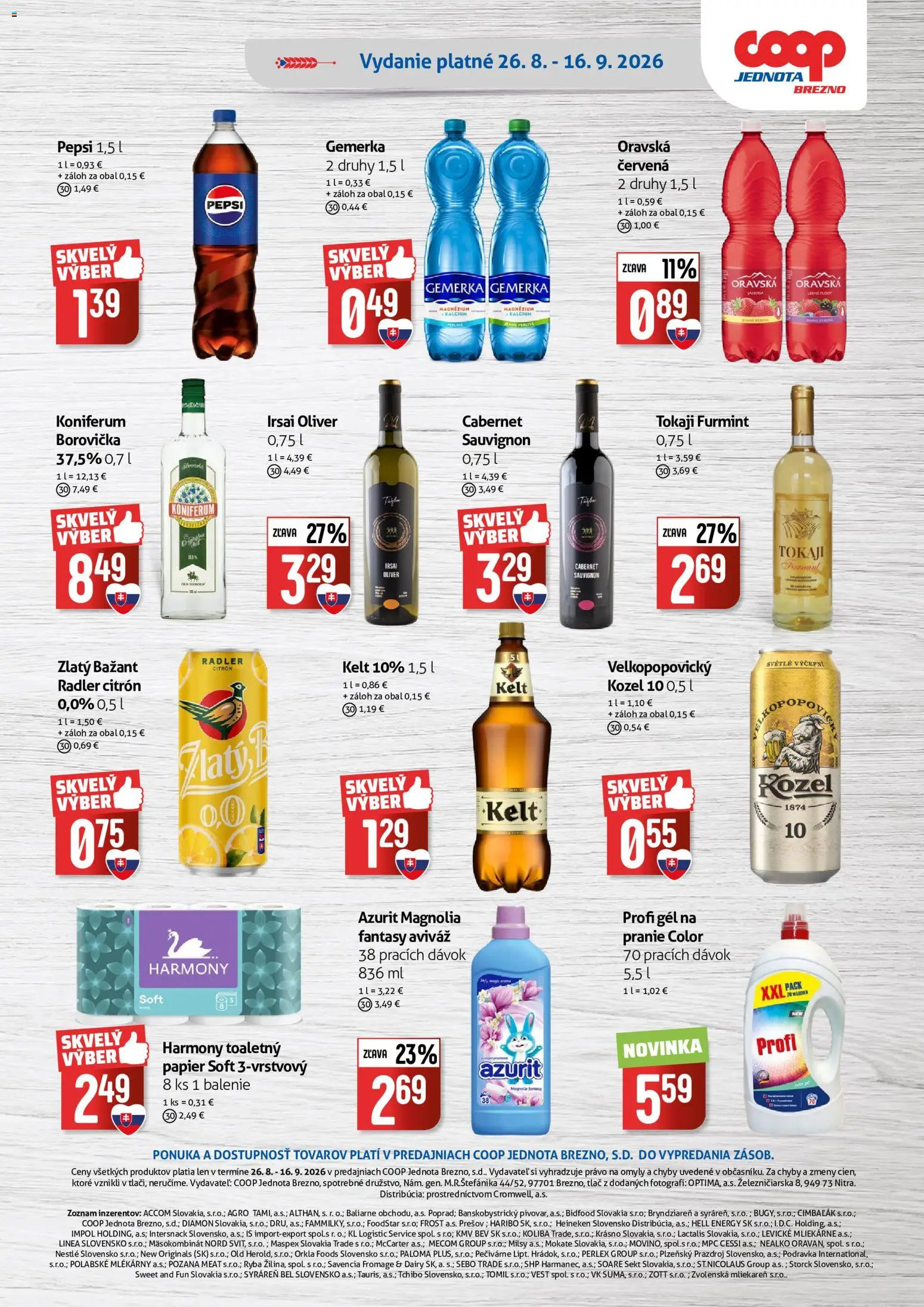 Nové COOP Jednota akcie – leták je platný od 26.08.2026 | Strana: 8 | Produkty: Kelt, Aviváž, Heineken, Pepsi